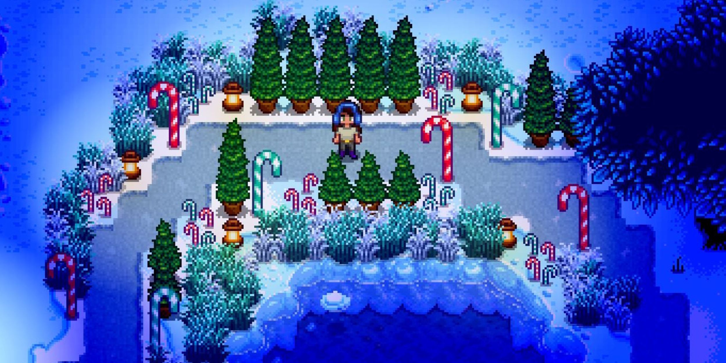 A decorated path in Stardew Valley.