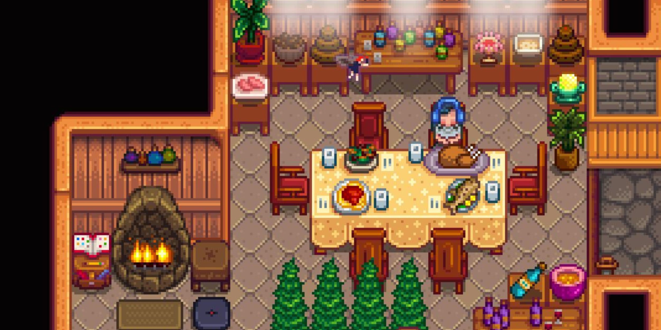 A decorative party setup in Stardew Valley.