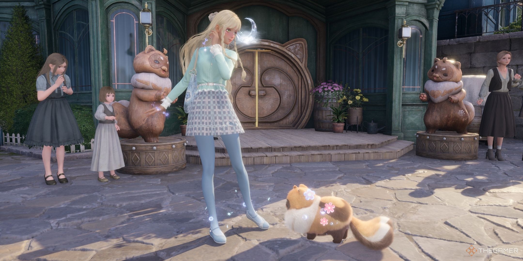 Nikki posing next to a Bibicoon cat in Infinity Nikki