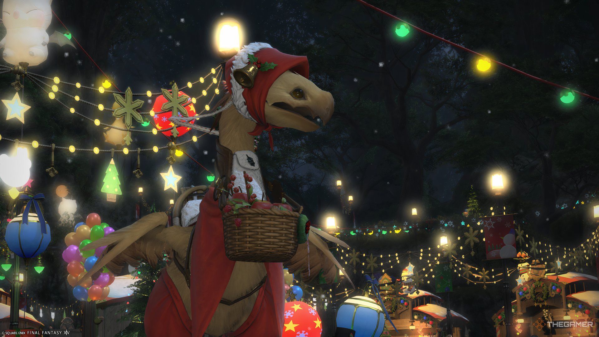 A chocobo in the Starlight Stalls Barding in Final Fantasy 14.