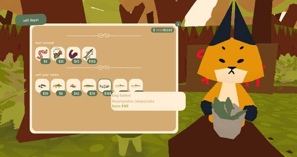 A fox character shows off some fish in Webfishing.