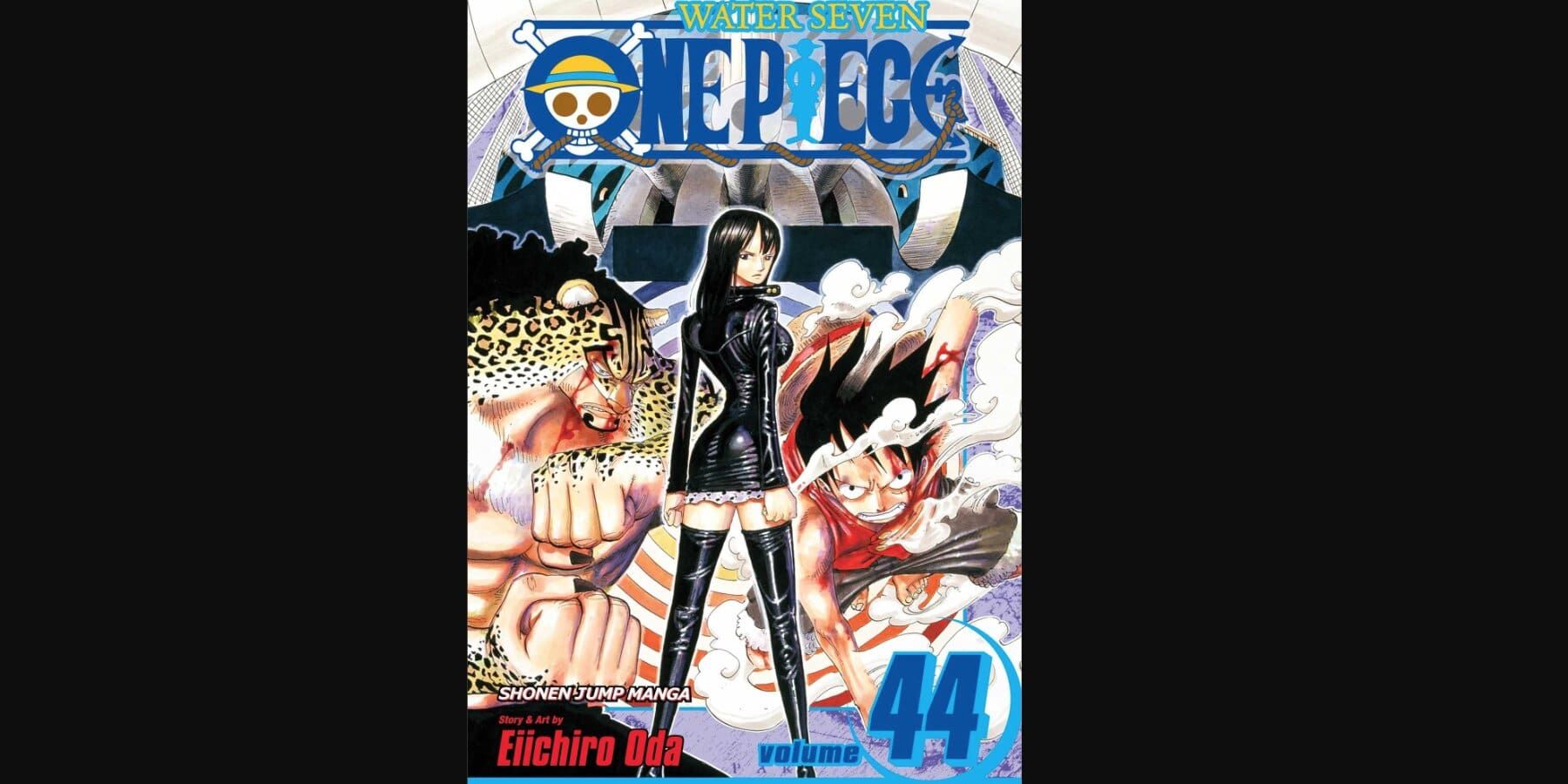 Volume 44 cover showing Robin, Lucci, and Luffy