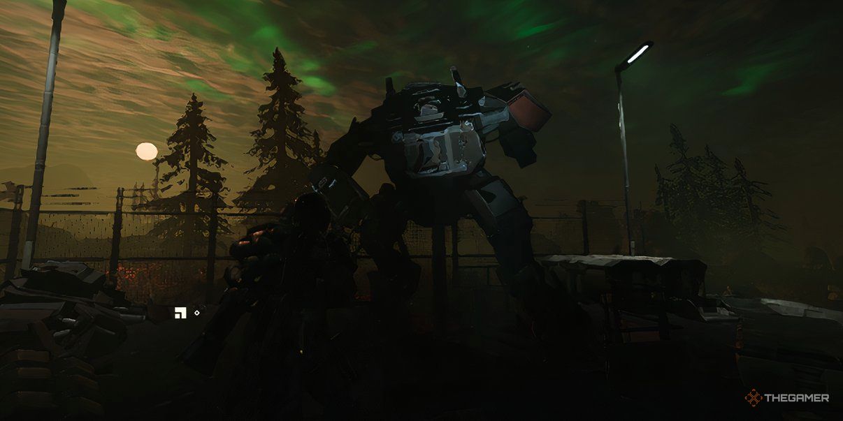 Helldivers 2: An Automaton hulk captured in statue form.