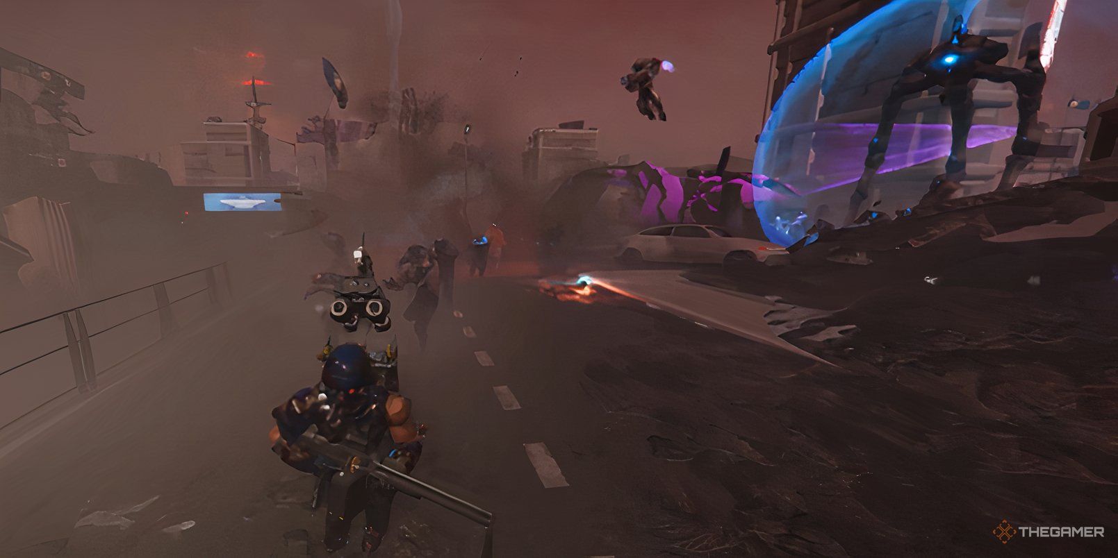 Helldivers 2: A group of Illuminate swarming after a lone Helldiver.