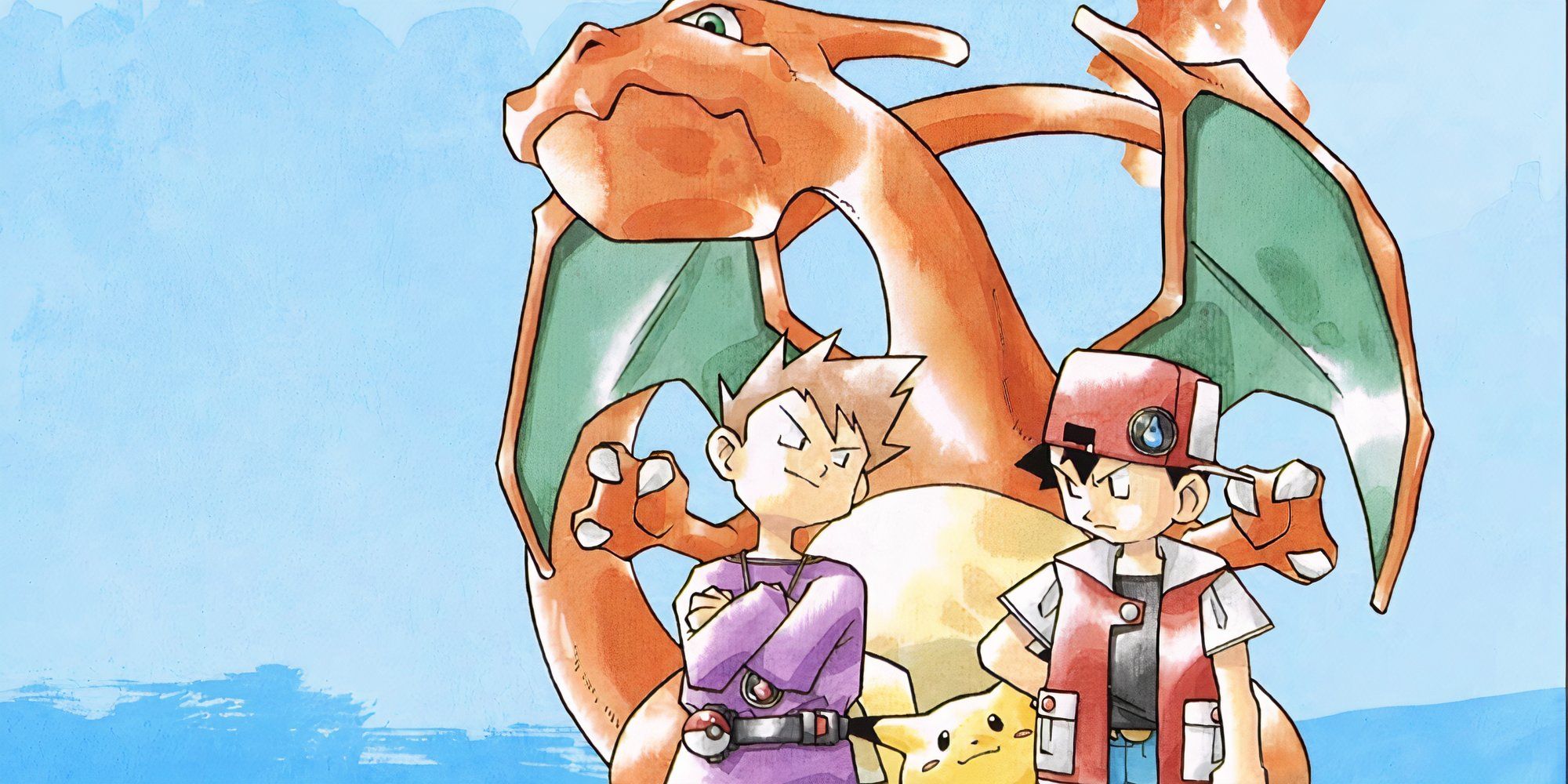 Promo art featuring characters in Pokemon Blue