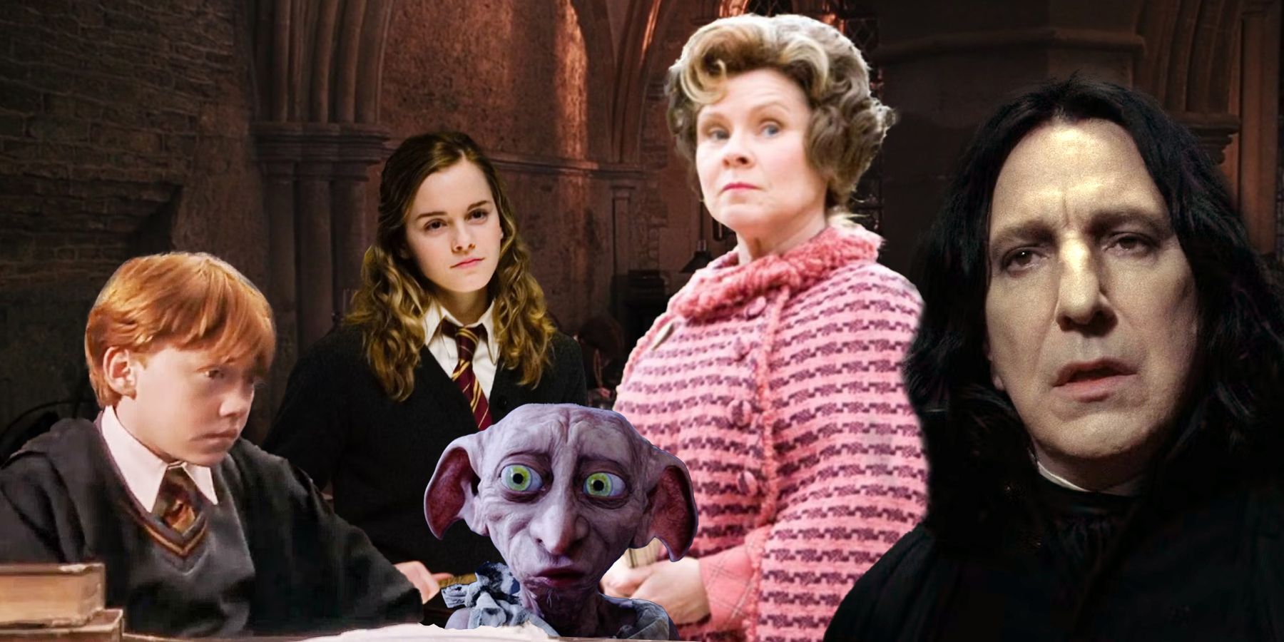 Ron, Hermione, Dobby, Umbridge, and Snape in Harry Potter