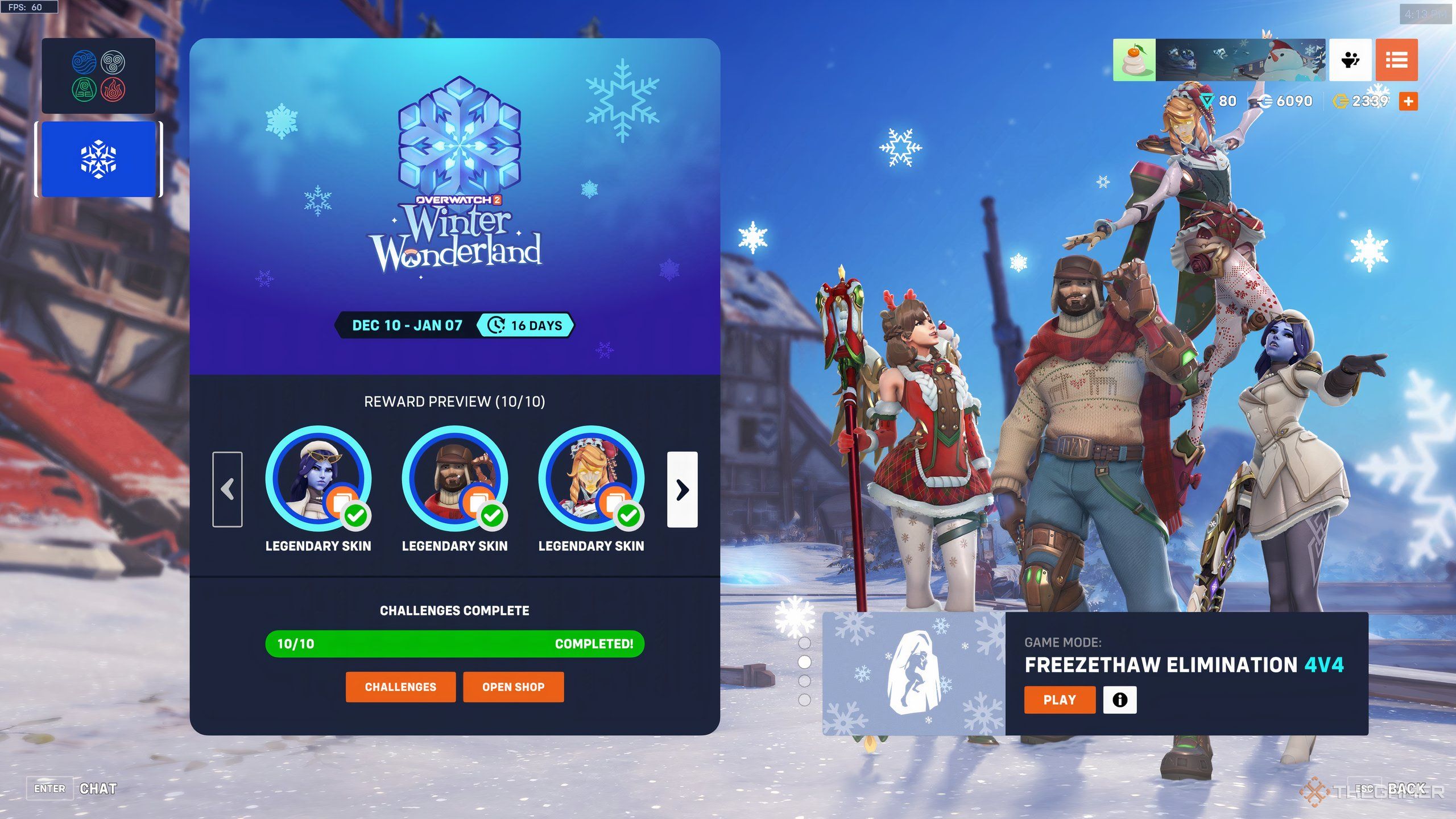 Overwatch 2's Winter Wonderland 2024 Event Menu.