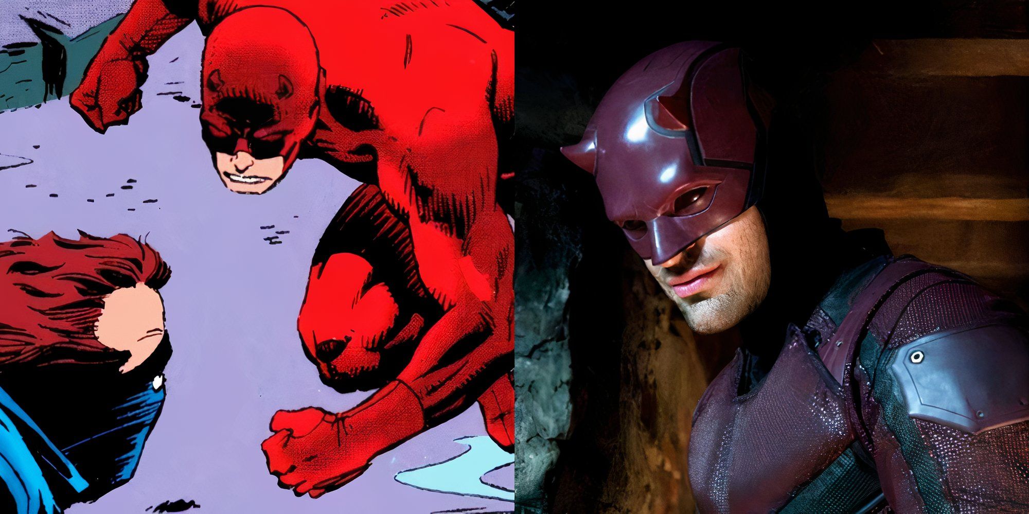 Daredevil in the comics (left) and live action (right)