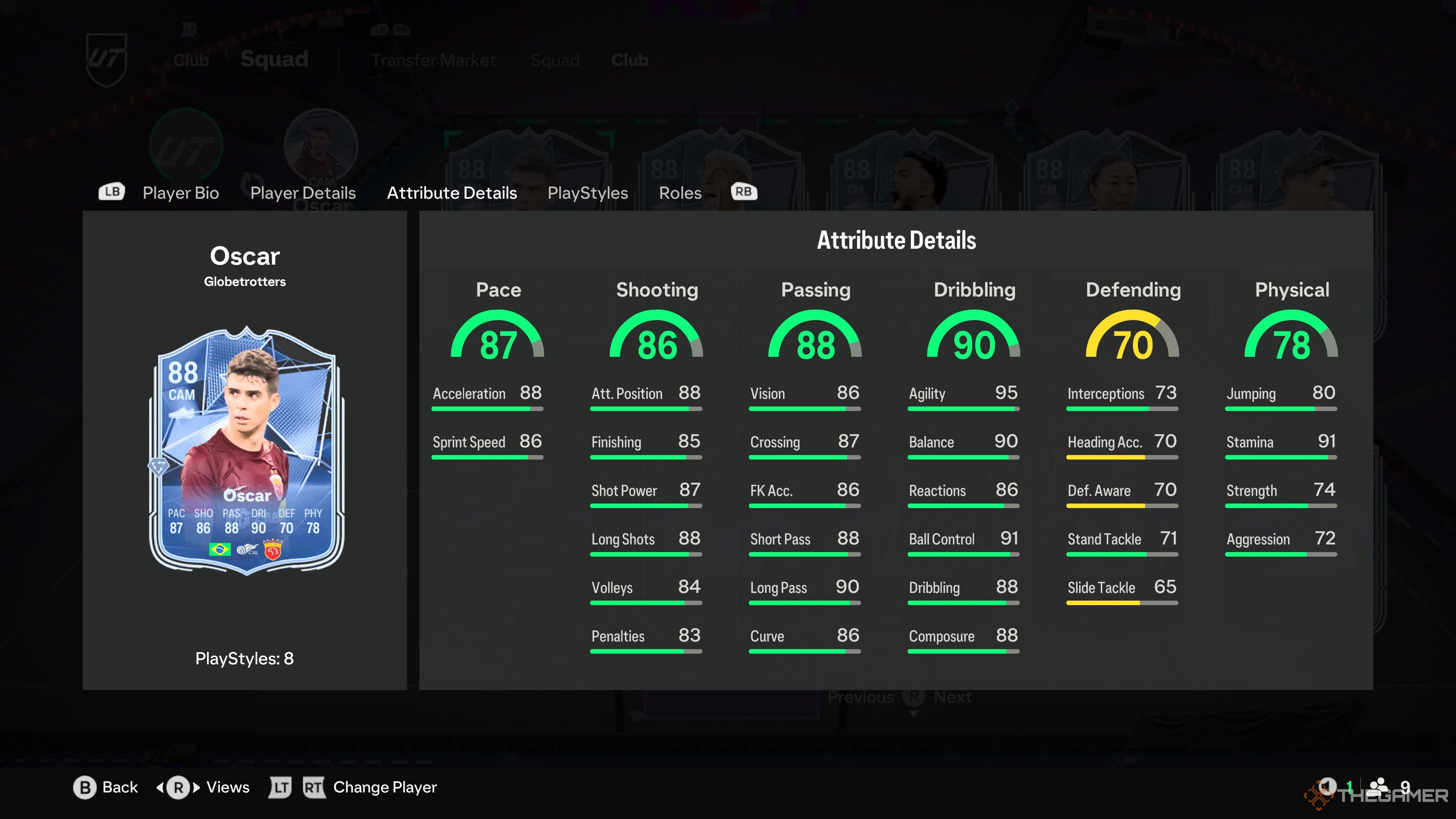 Oscar's card attributes in EA Sports FC 25.