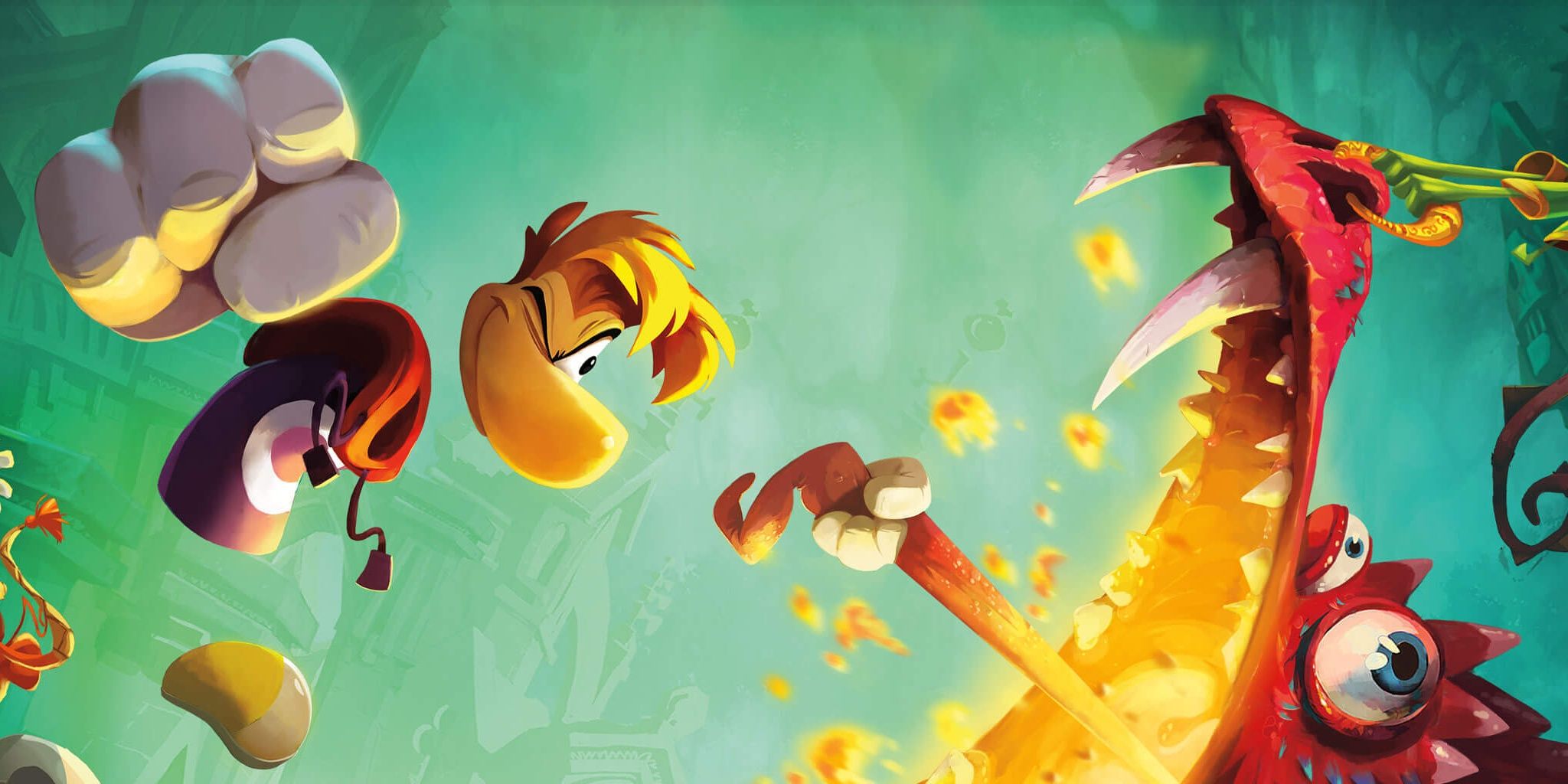 Rayman grabbing a dragon in Rayman Legends