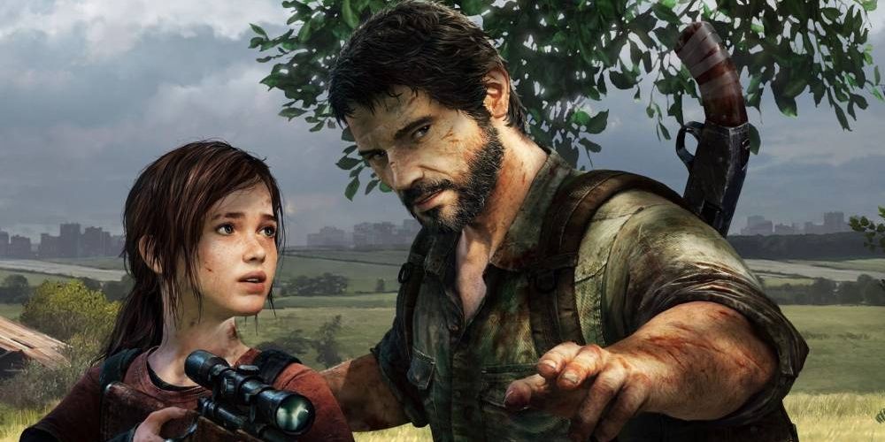 Joel teaching Ellie how to shoot a rifle in The Last of Us.