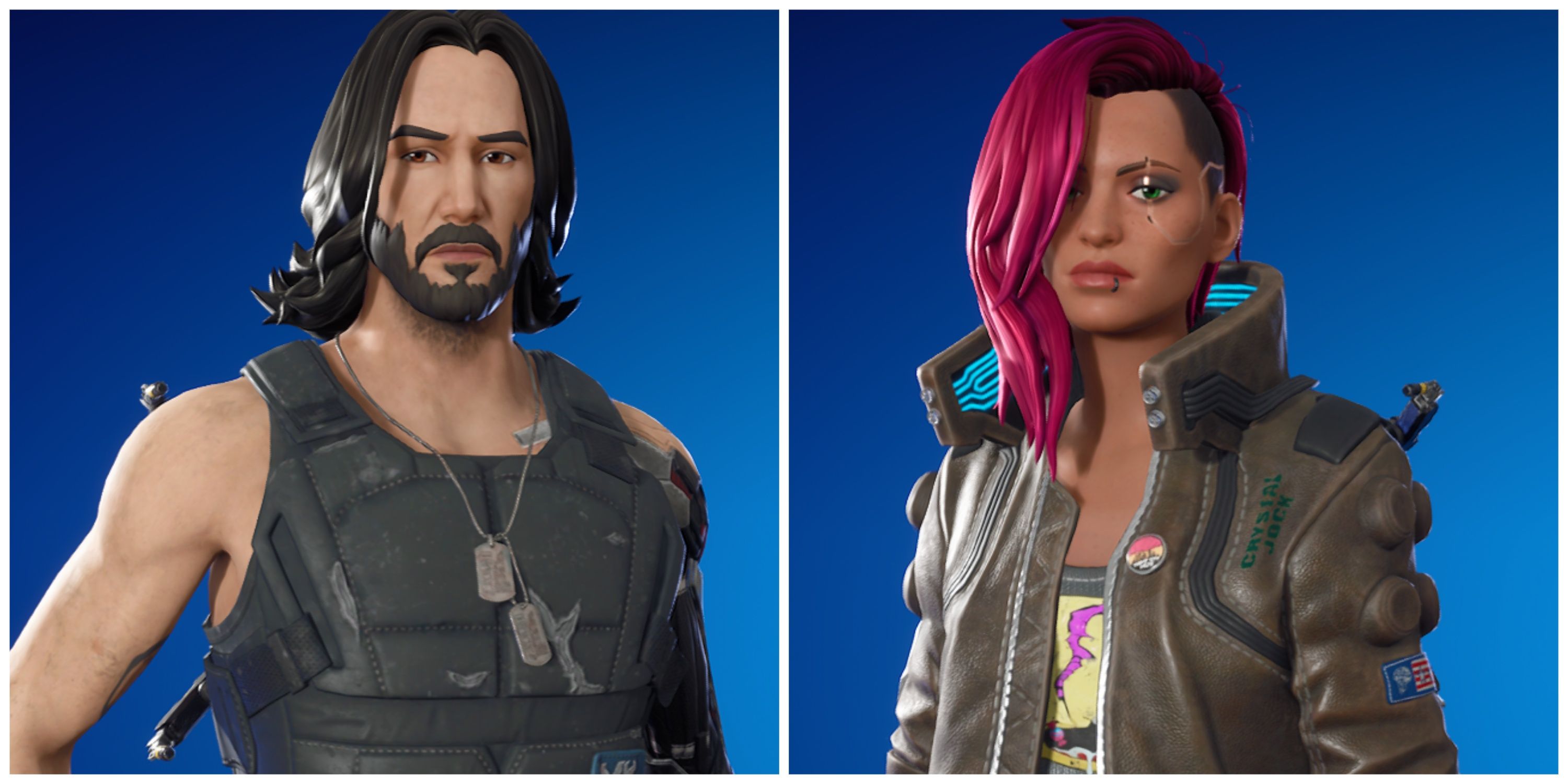 johnny silverhand and v in the fortnite x cyberpunk 2077 collab