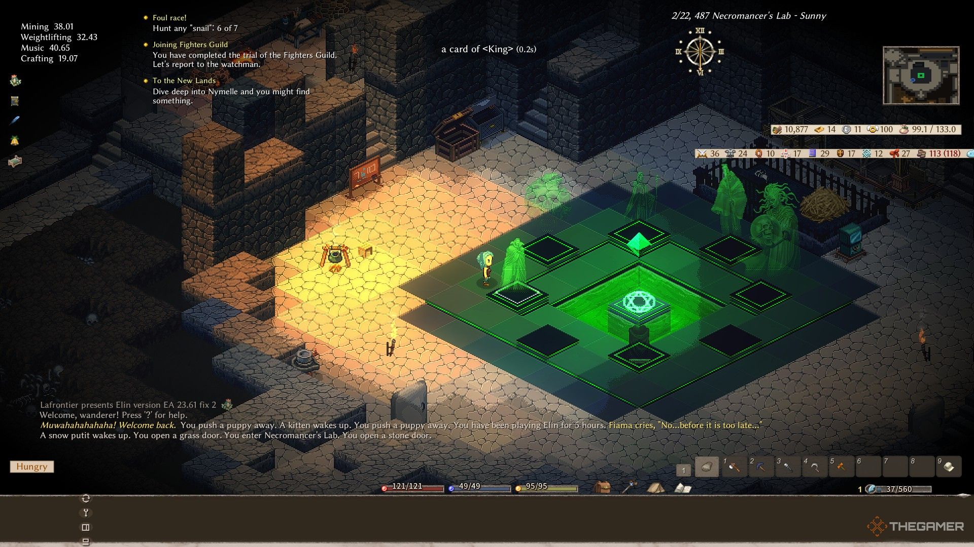 A player in Elin uses a moongate to explore community content. 