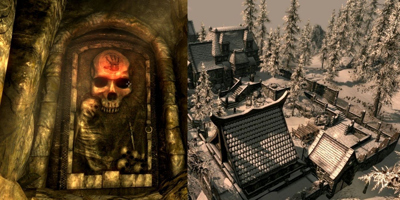 Skyrim Dark Brotherhood Door And Thalmor Embassy Split Image