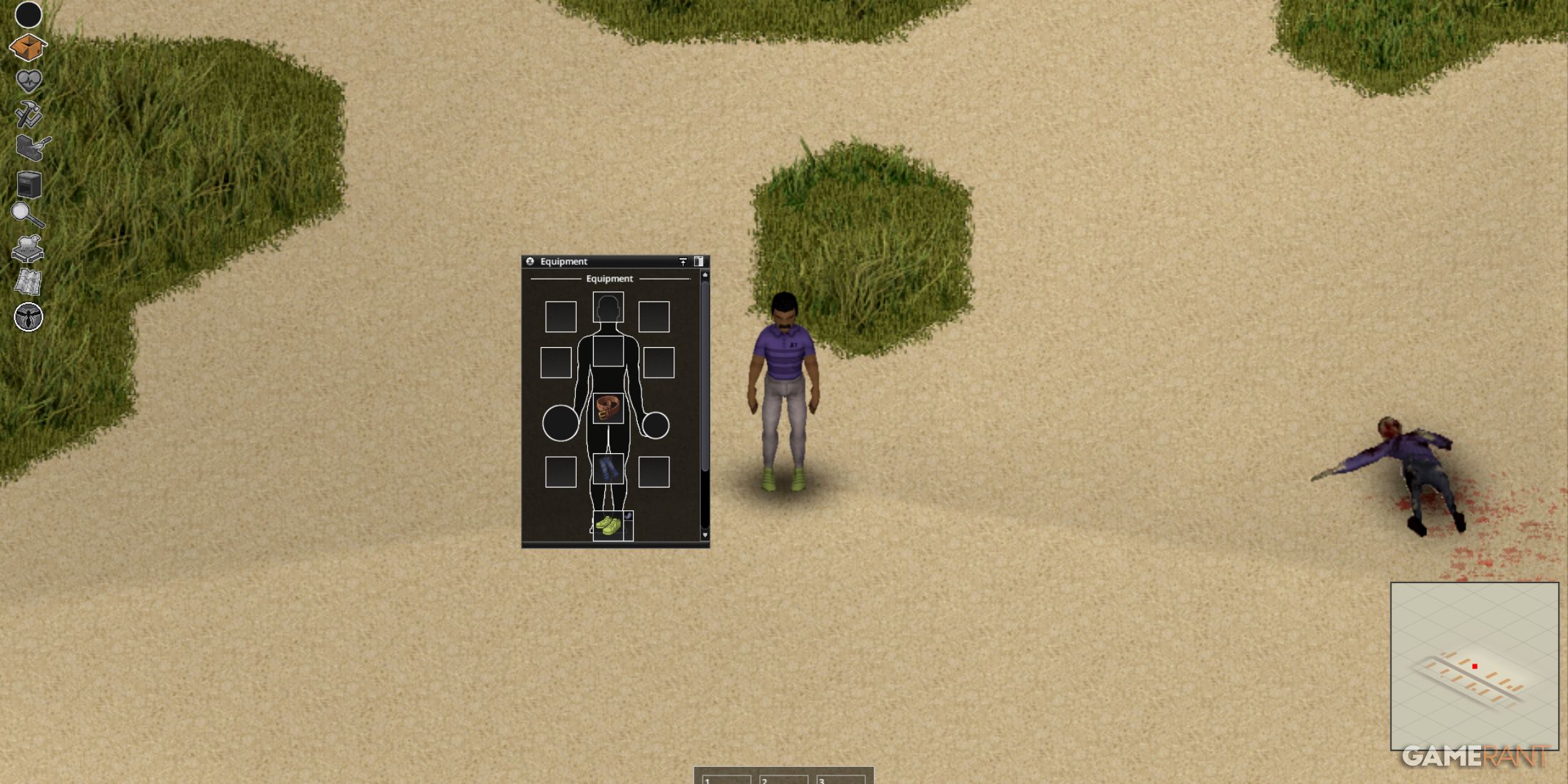 Equipment interface showcasing inventory slots in Project Zomboid using Equipment UI mod