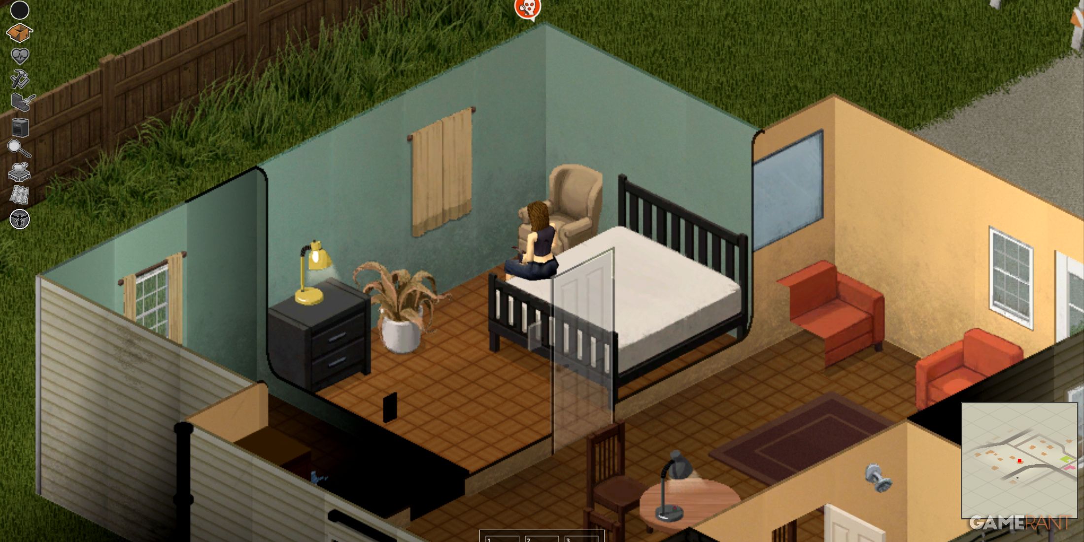 Character resting on a bed in a cozy room with Comfy Sleep mod for Project Zomboid Build 42