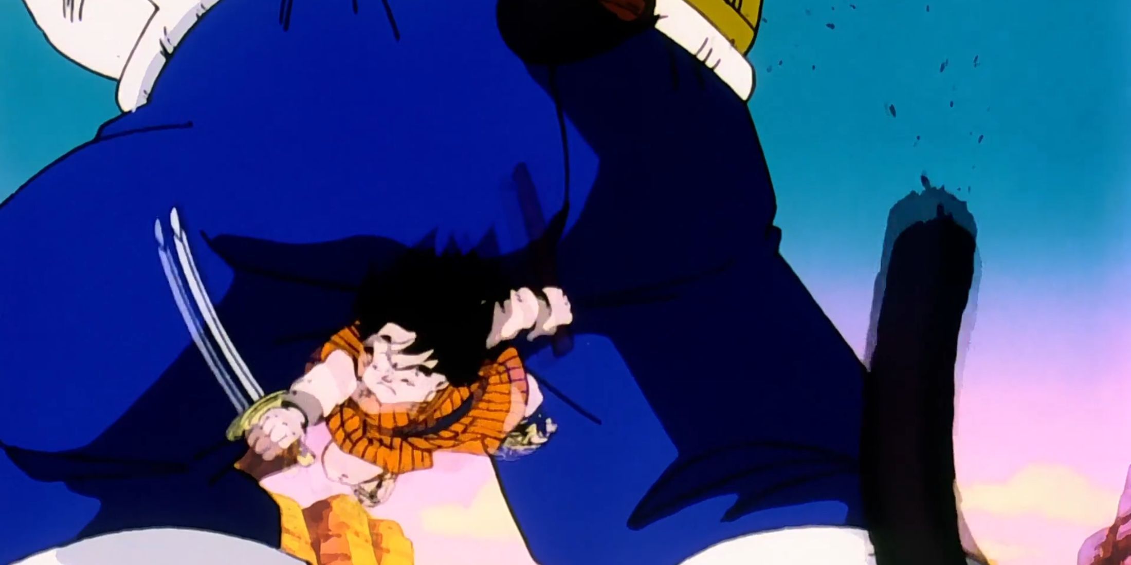 Yajirobe proves to be the unexpected savior for the Z fighters by cutting Vegeta's tail off with his sword when he's in great ape form