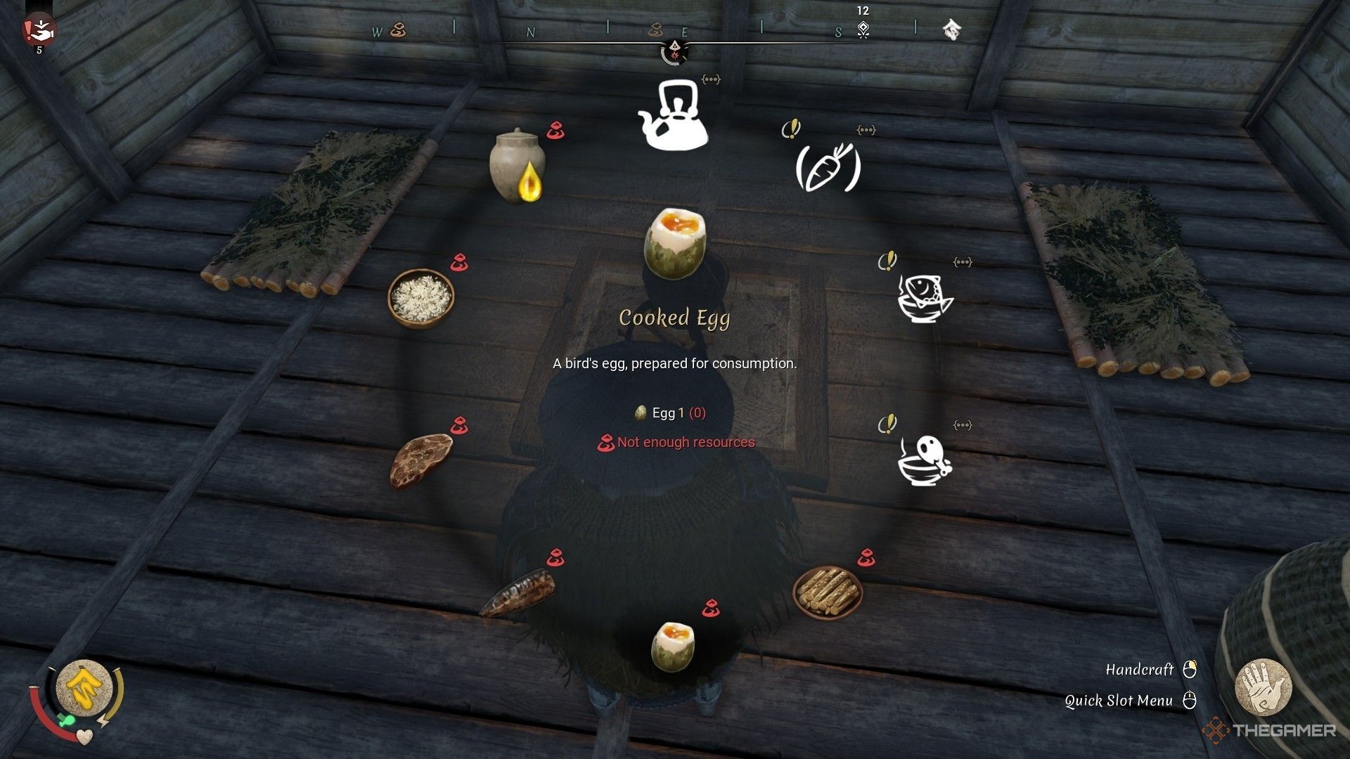 The image shows the cooking menu of a sunken hearth cooking pot in Sengoku Dynasty.