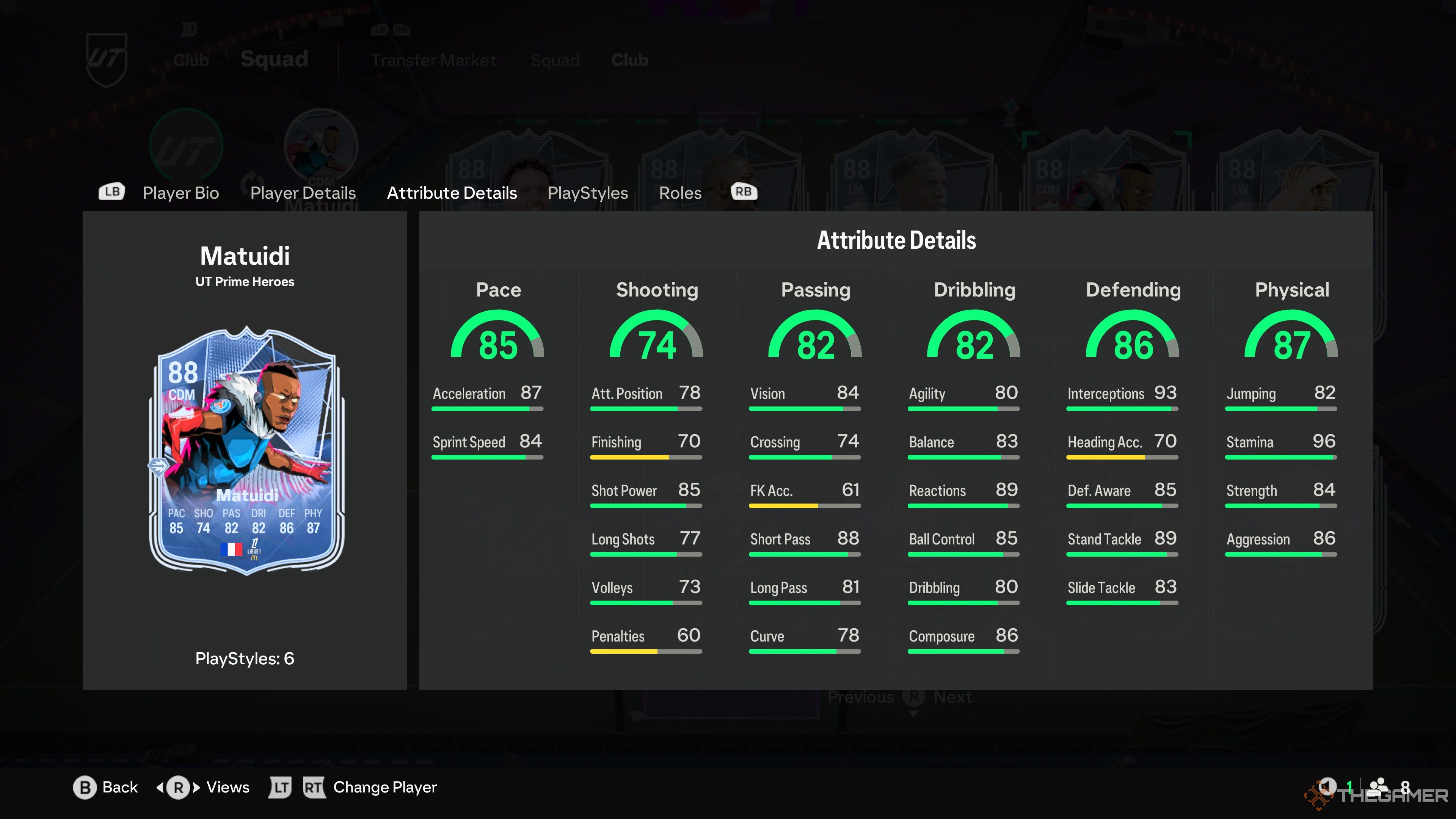 Blaise Matuidi's card attributes in EA Sports FC 25.