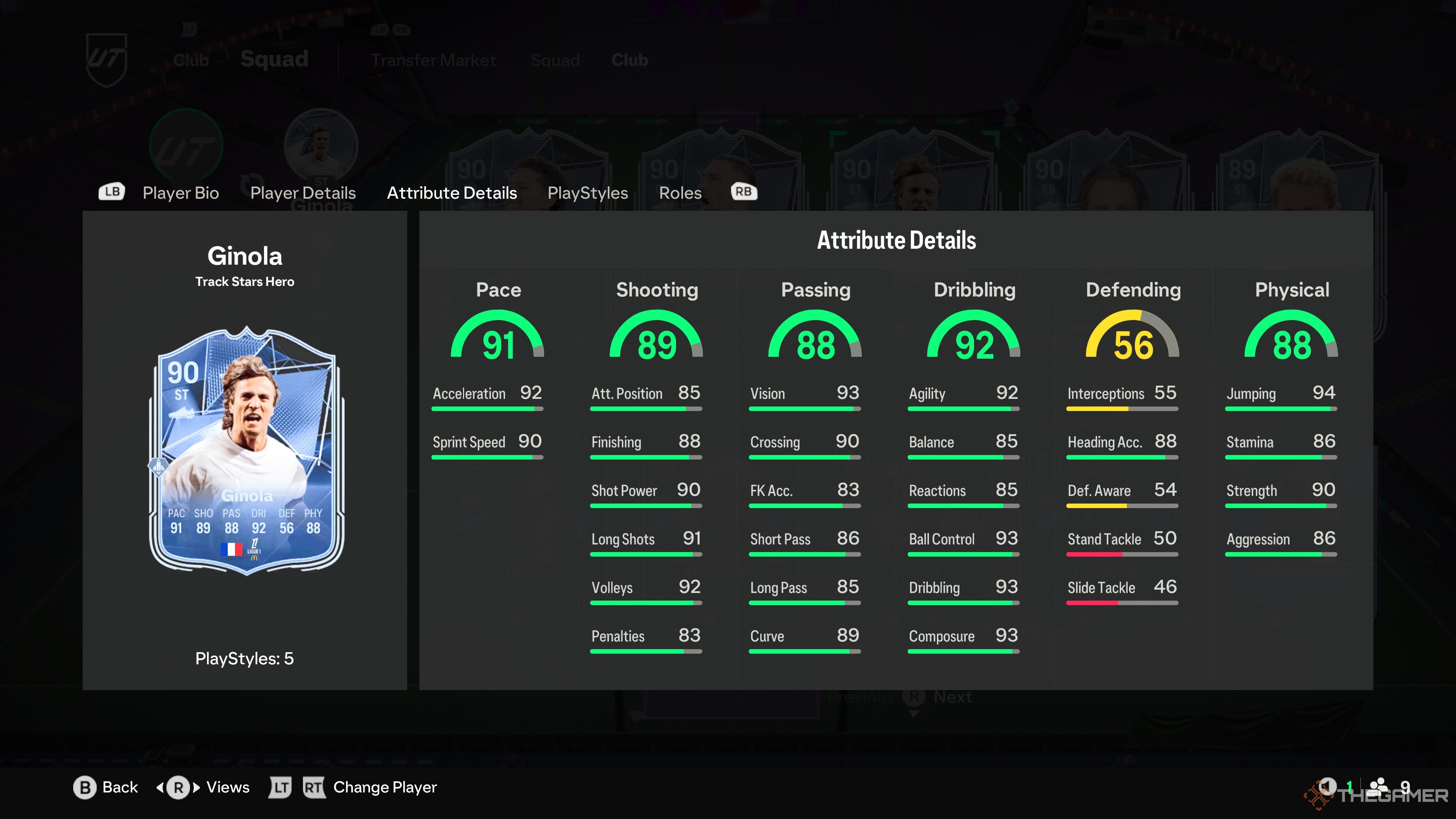 David Ginola's card attributes in EA Sports FC 25.