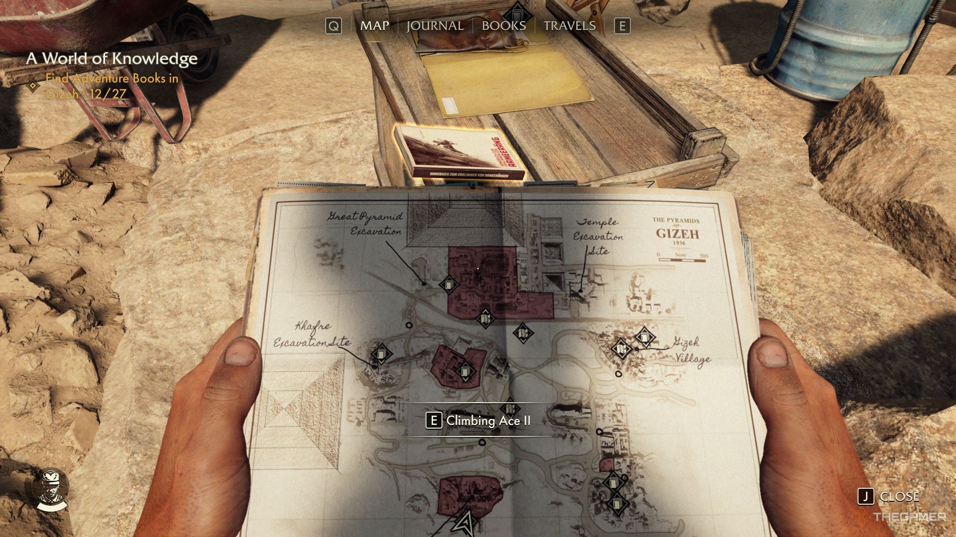 The Gizeh map showing the Climbing Ace (2) book location in Indiana Jones and the Great Circle.