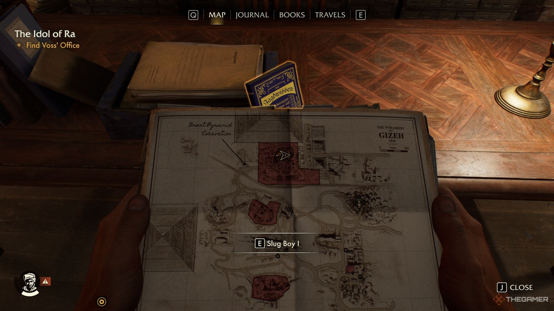 The Gizeh map showing the Slug Boy (1) book location in Indiana Jones and the Great Circle.