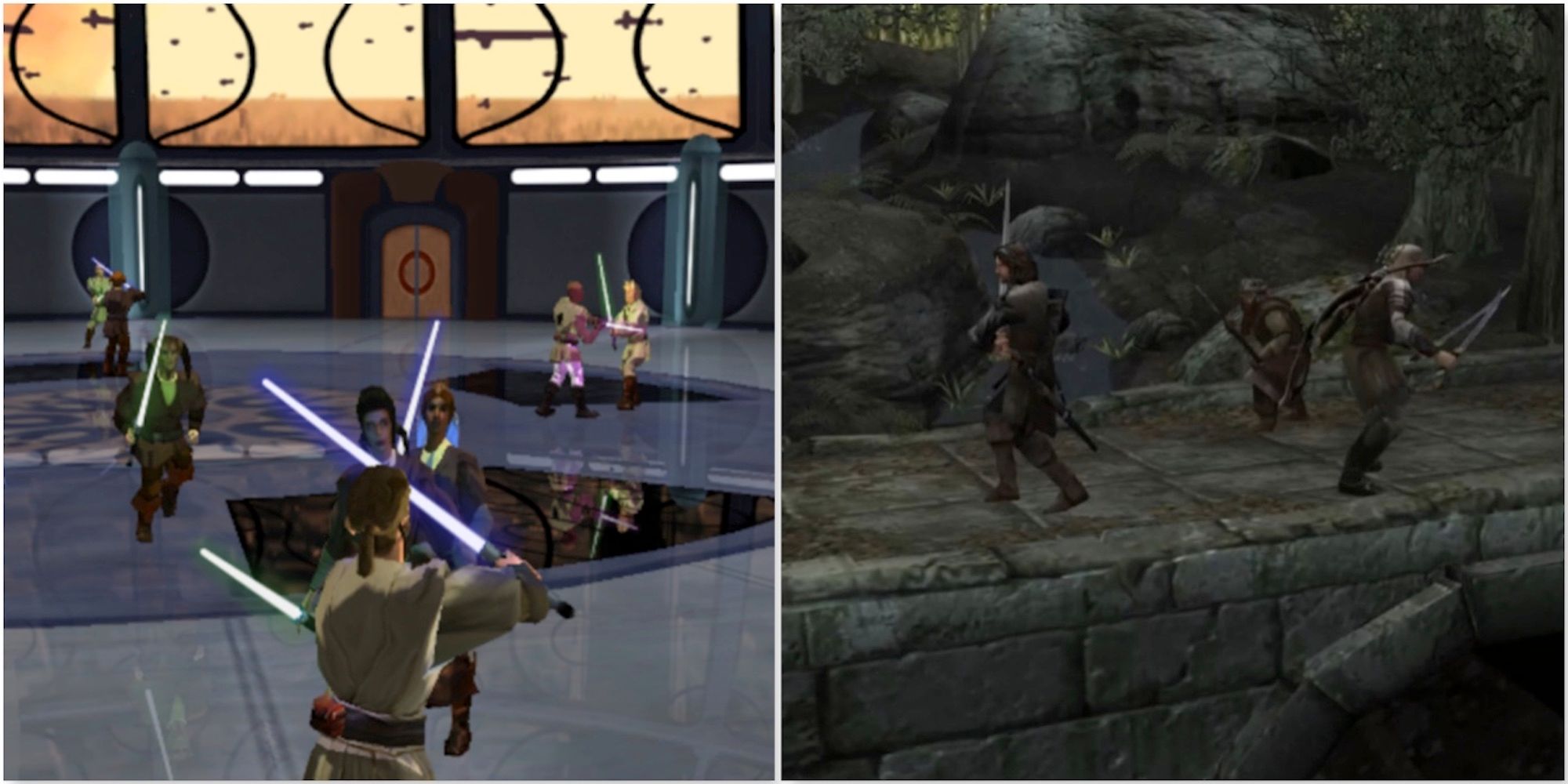 Fighting enemies in Star Wars Obi-Wan and The Lord Of The Rings The Two Towers