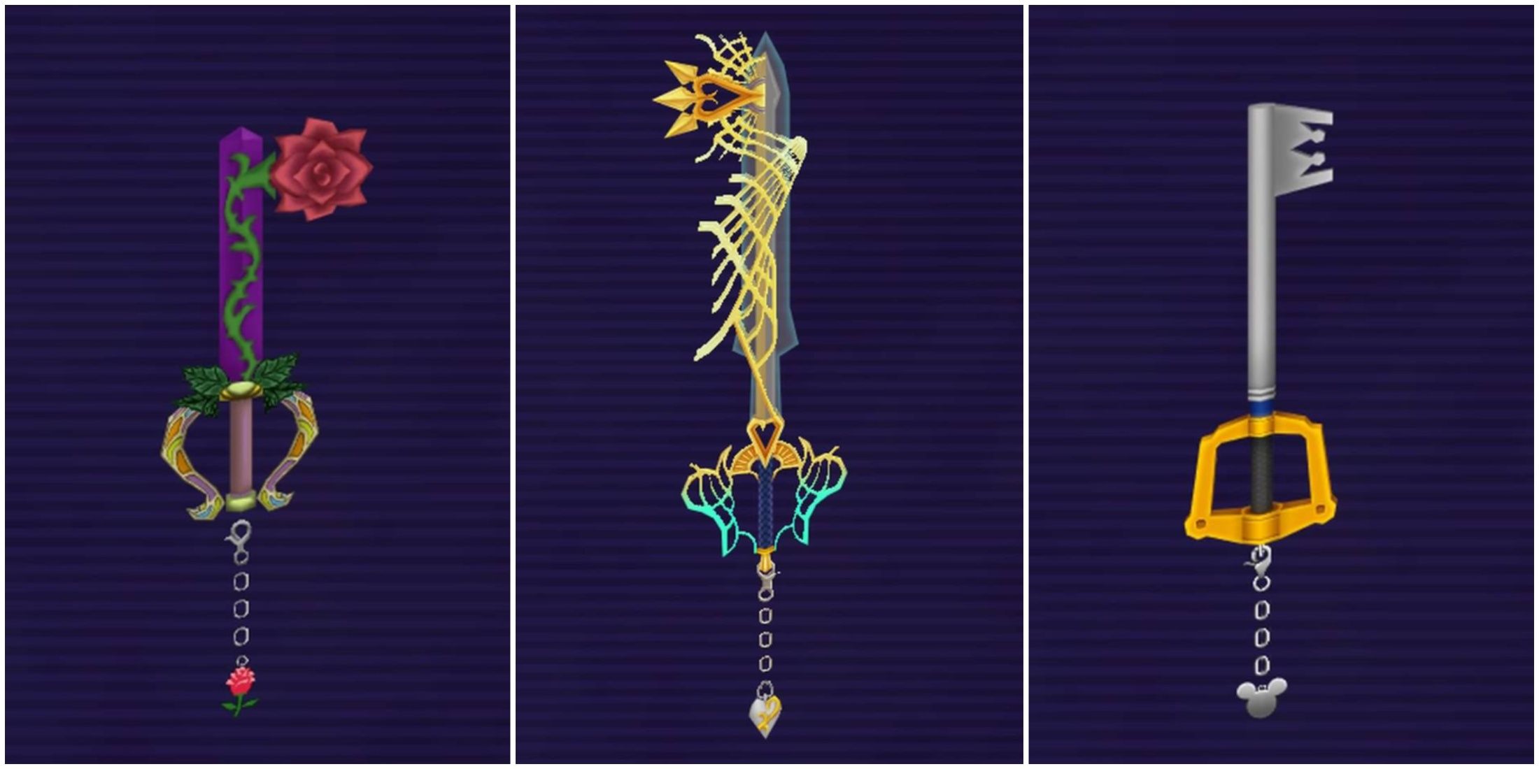 The Divine Rose, the Ultima Weapon, and the Kingdom Key in Kingdom Hearts