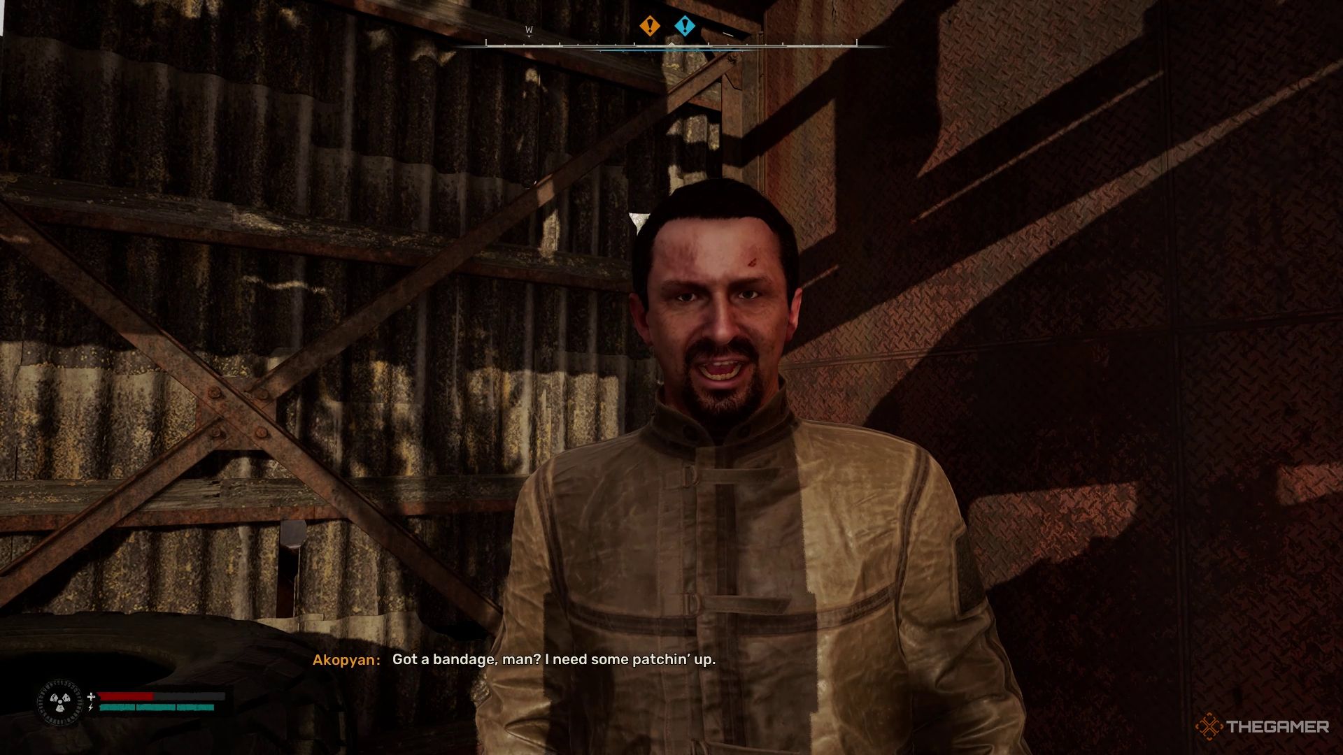 The Akopyan NPC asking for a bandage in Stalker 2: Heart of Chernobyl.