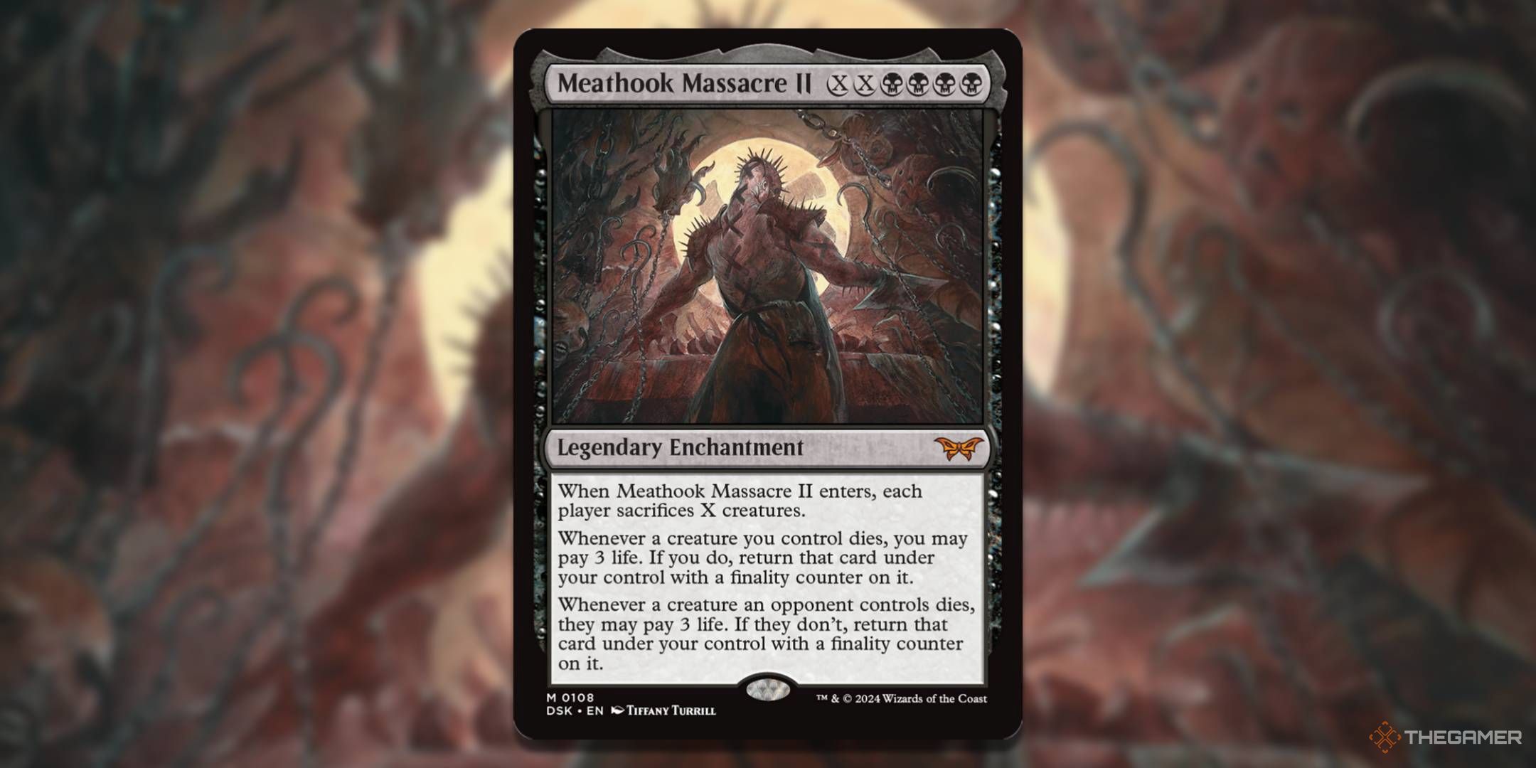 MTG Meathook Massacre II card with art in the background.