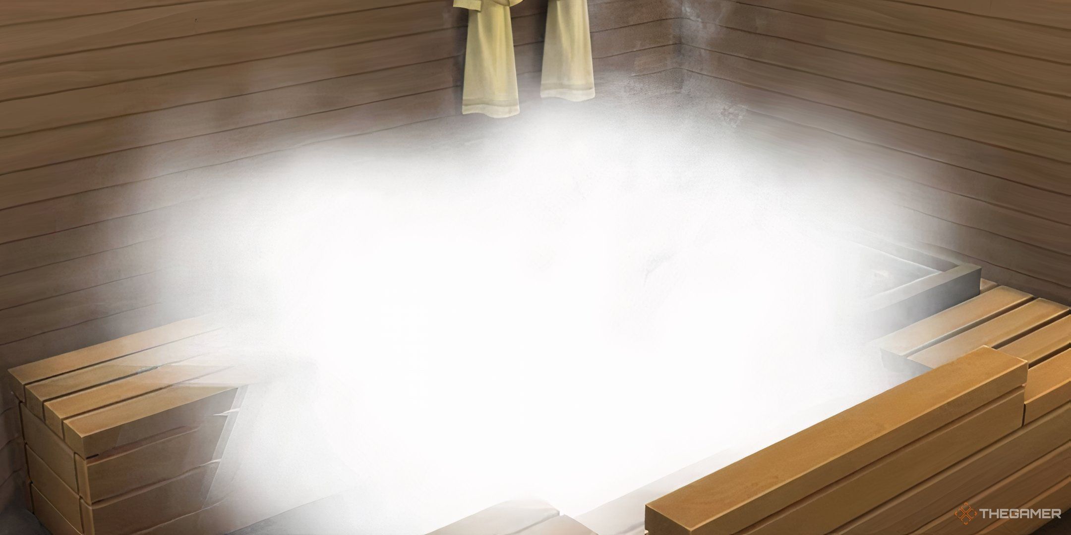 A close up of a very steamy sauna.