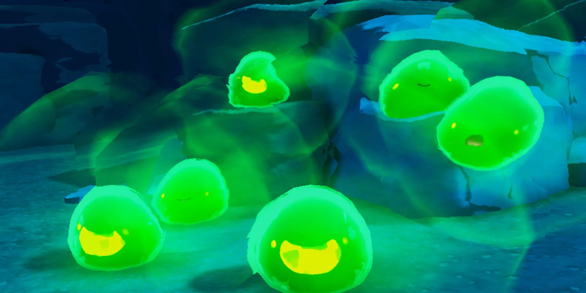 A group of Rad Slimes in Slime Rancher.