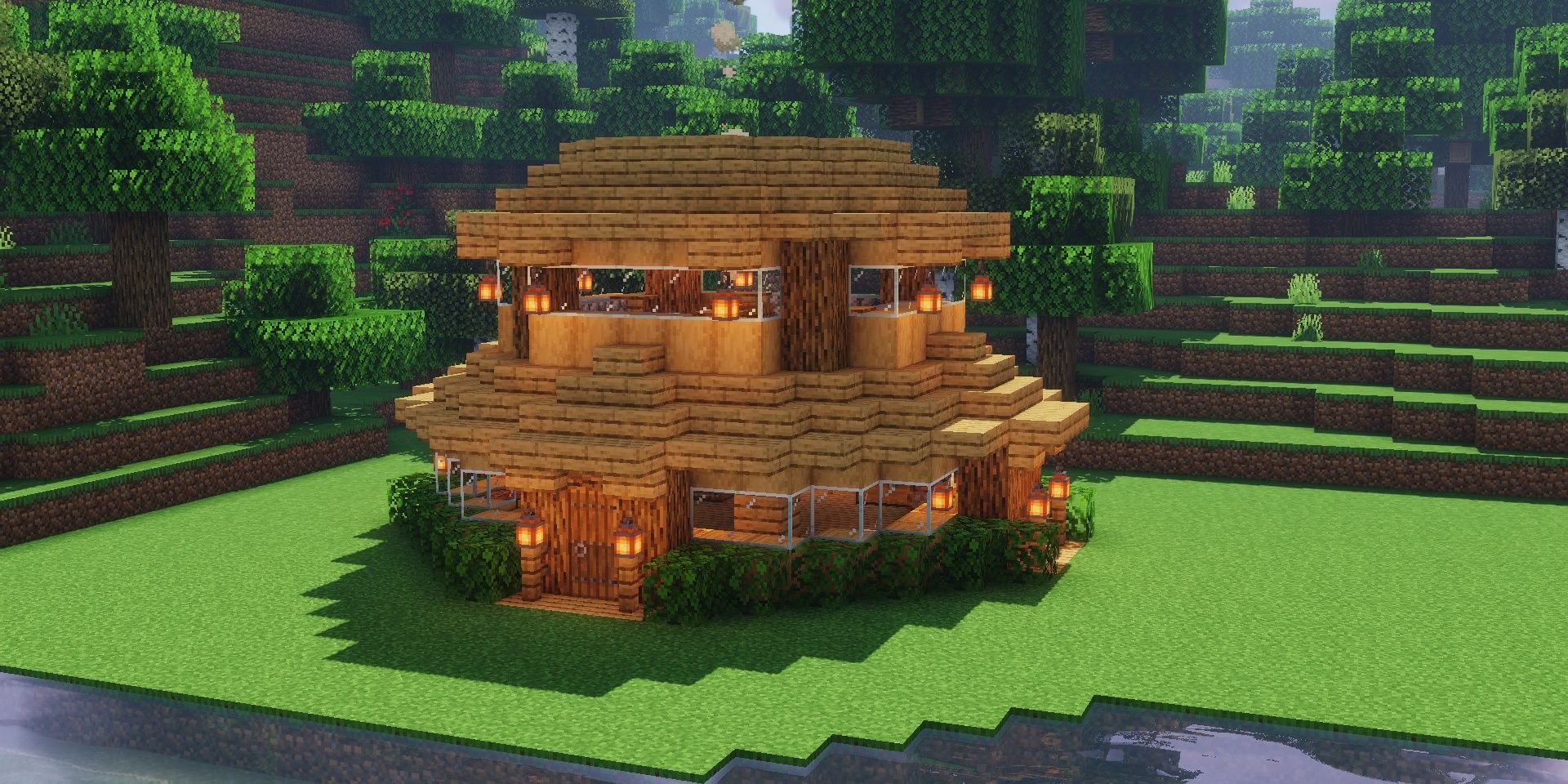 Easy Minecraft house design - Roundhouse By The River