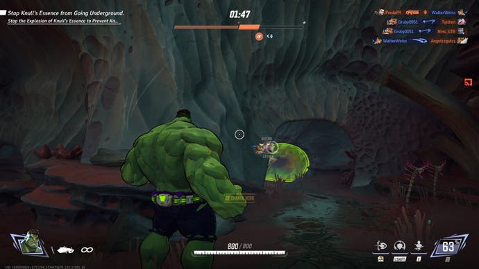 Marvel Rivals screenshot showing the hulk in a grey sludgy area