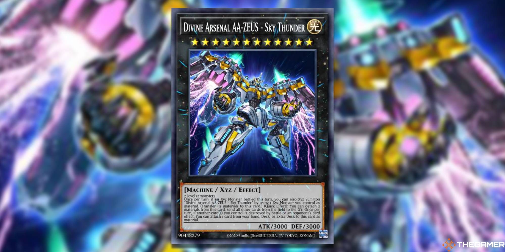 YGO Divine Arsenal AA-Zeus Sky Thunder card and art background.