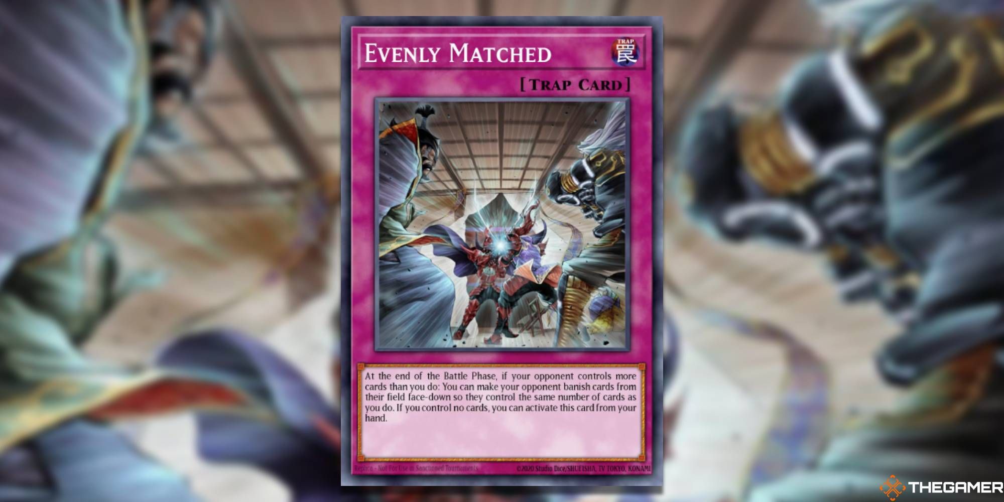 Yu-Gi-Oh! Card: Evenly Matched, With Card Art Used As Background And TheGamer Logo