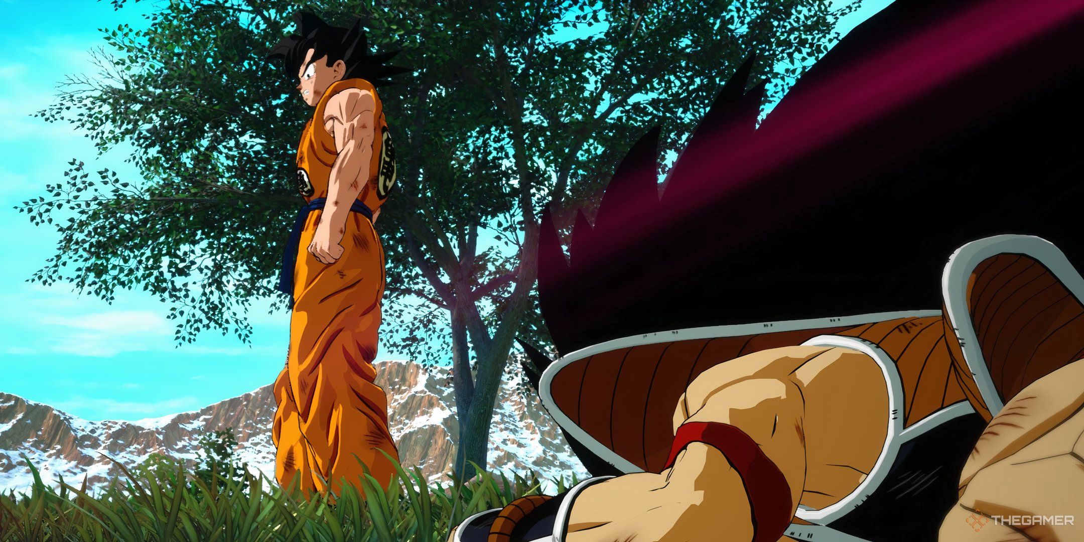 The image shows that Goku has defeated Raditz in Dragon Ball: Sparking Zero.