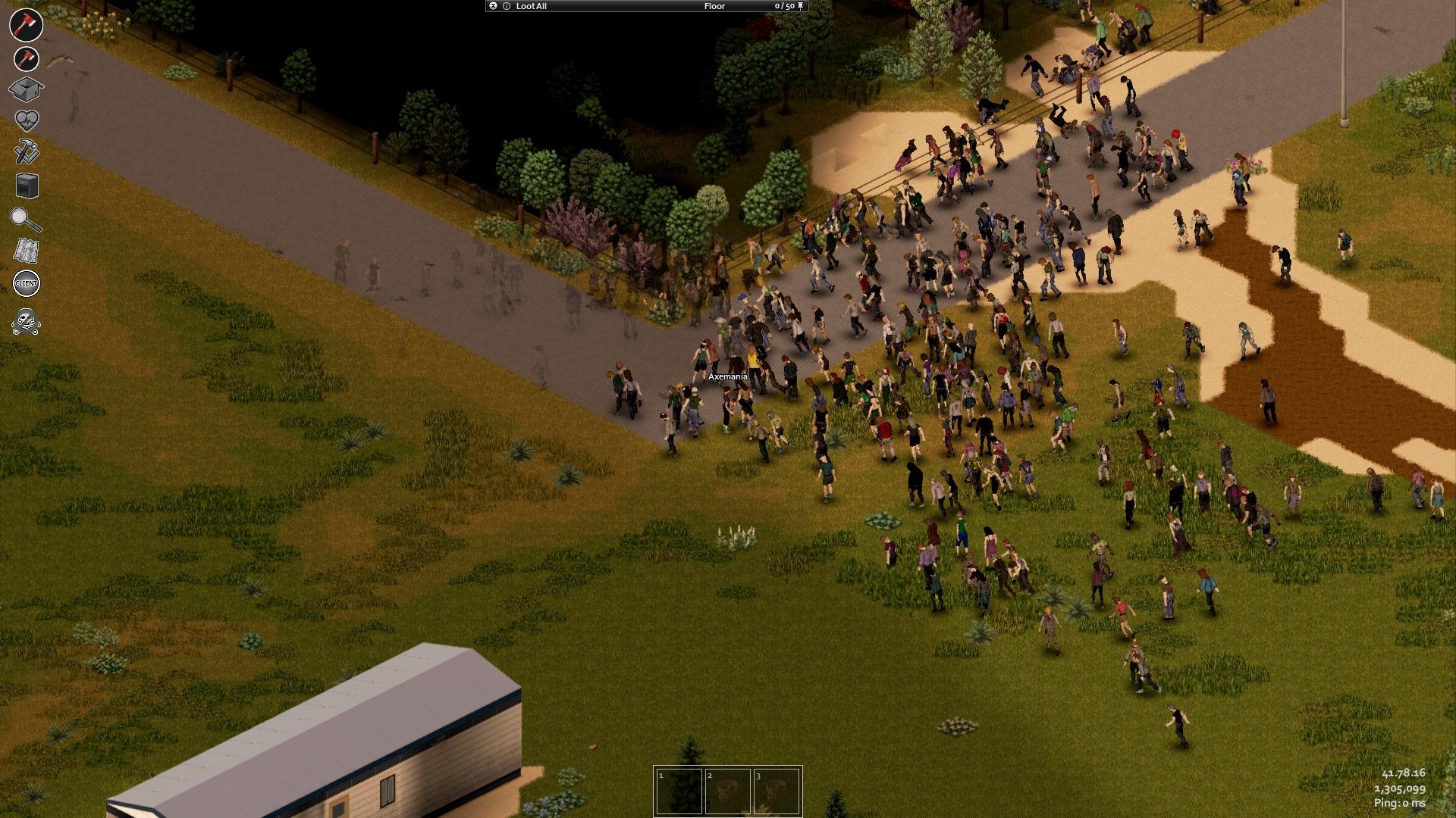 Large zombie horde in Project Zomboid