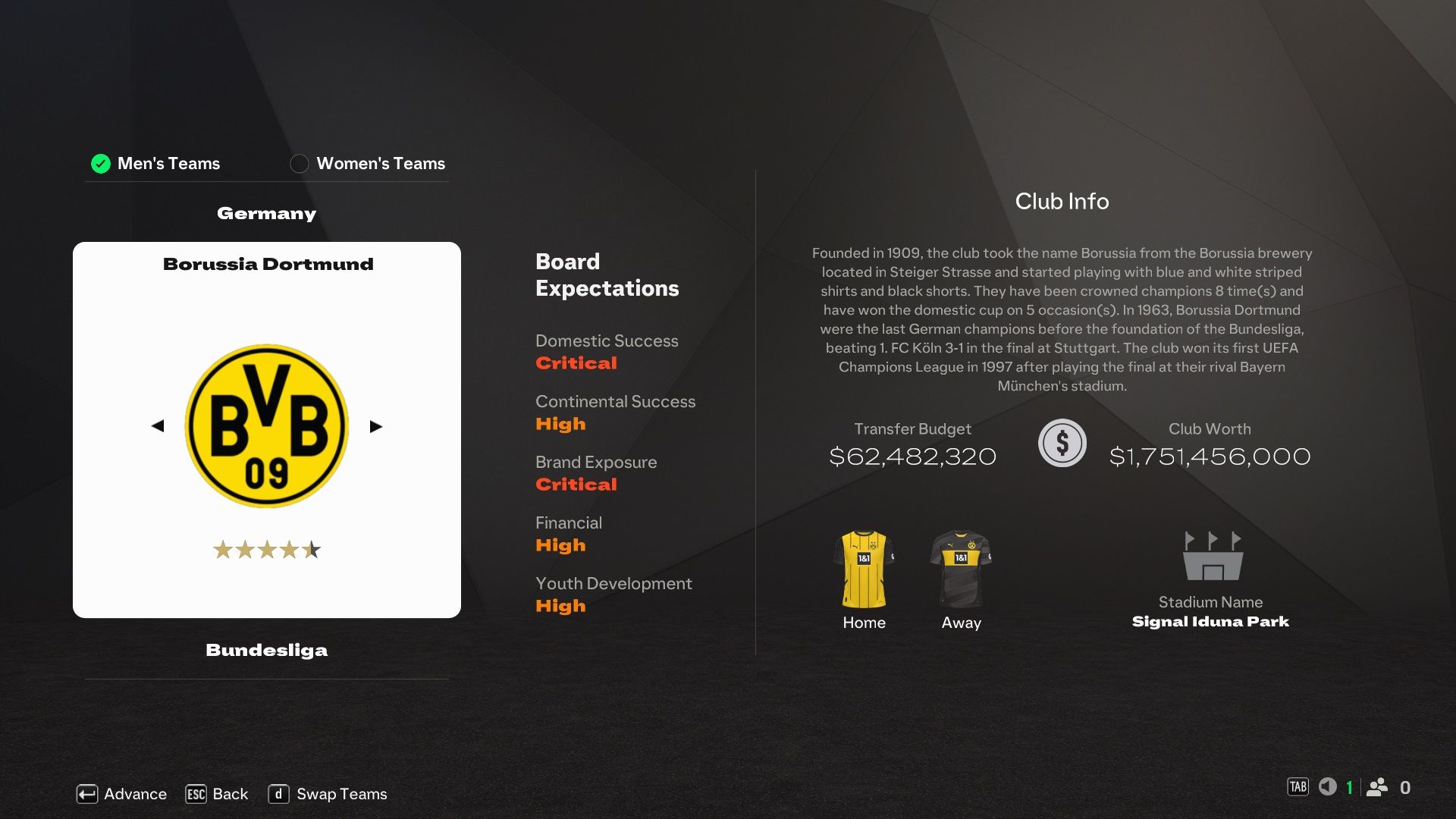 Borussia Dortmund in EA Sports FC 25.