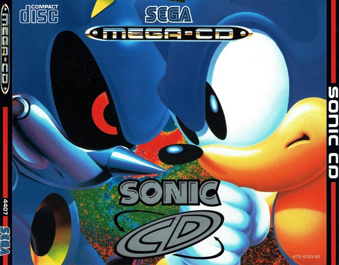 European box art of Sonic CD with Metal Sonic facing Sonic