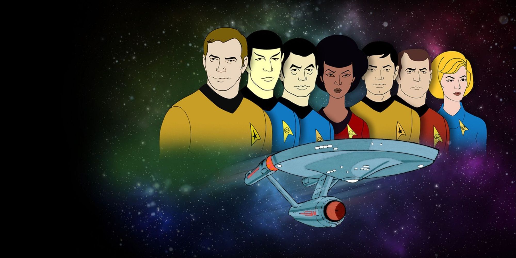 a banner for Star Trek the animated series featuring art of the crew.