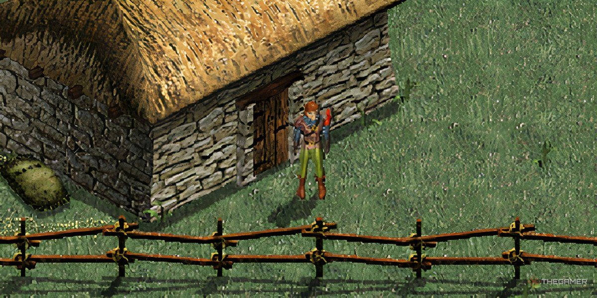 Dink Smallwood standing outside his Stonebrook house in his titular video game.