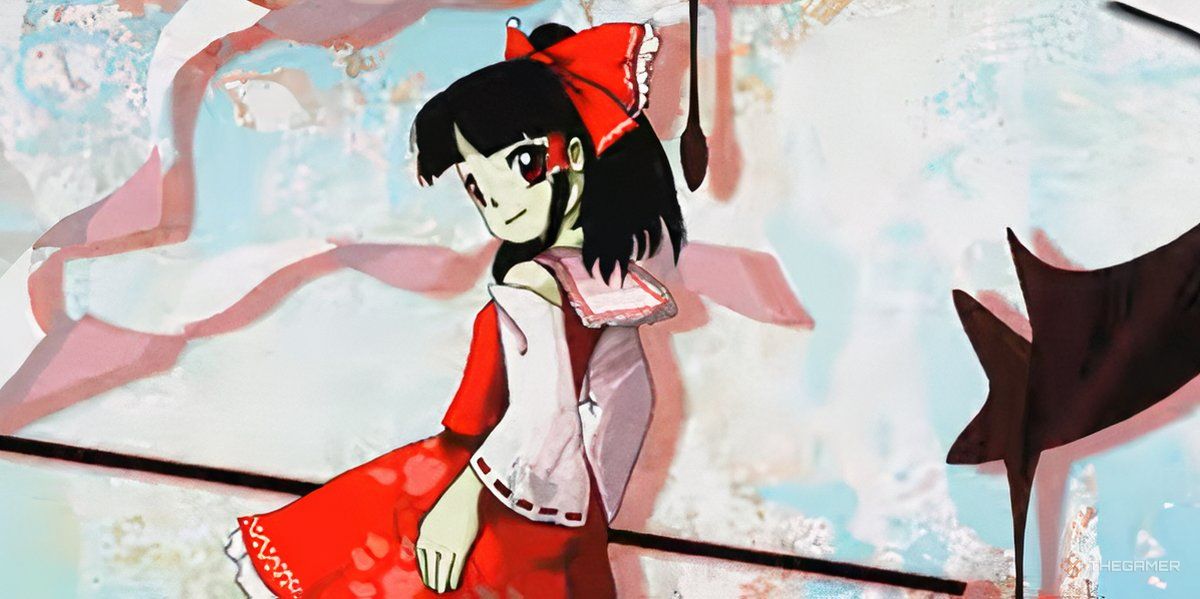 Reimu Hakurei looking back at the viewer in the title screen of 2019's Touhou: Wily Beast and Weakest Creature.