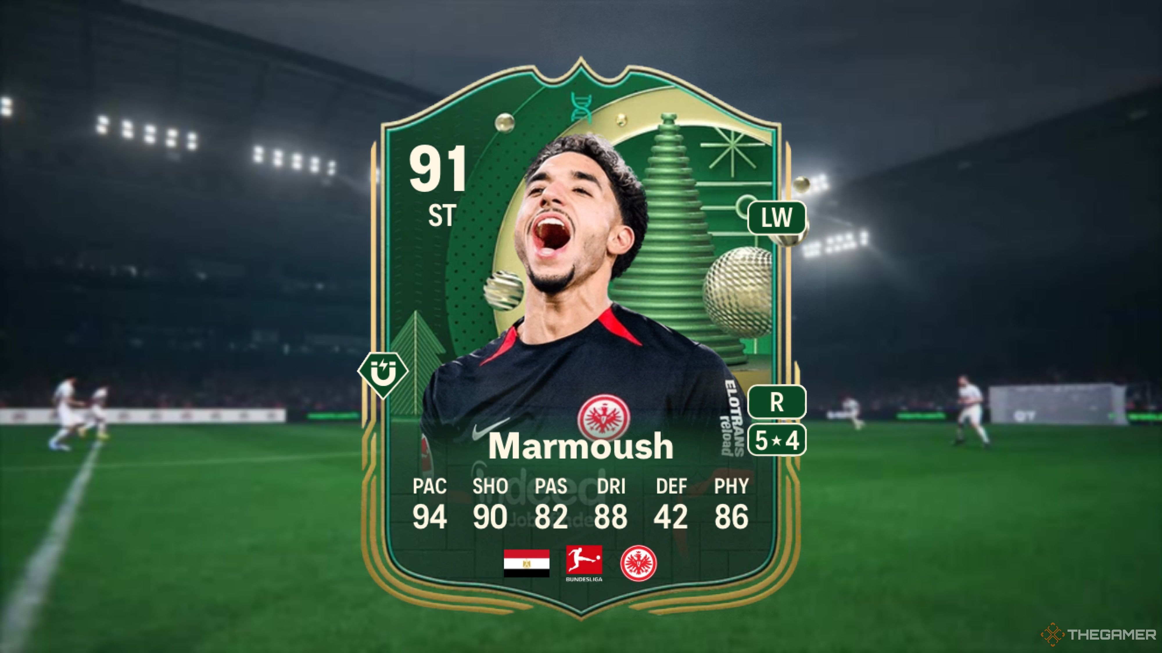 Image showing Marmoush card against a faded stadium background.