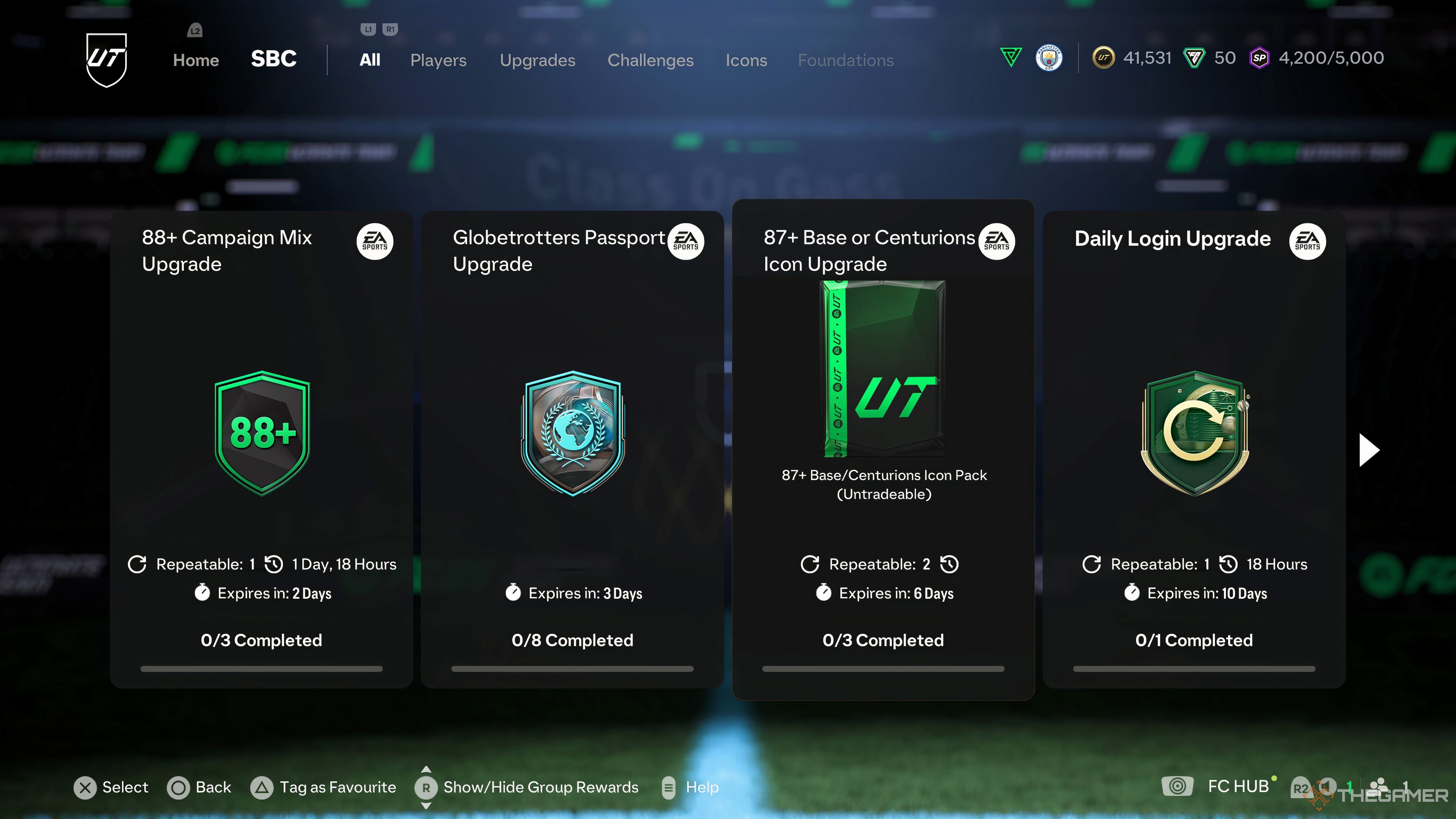 A screenshot of the SBC menu in EA Sports FC 25. 