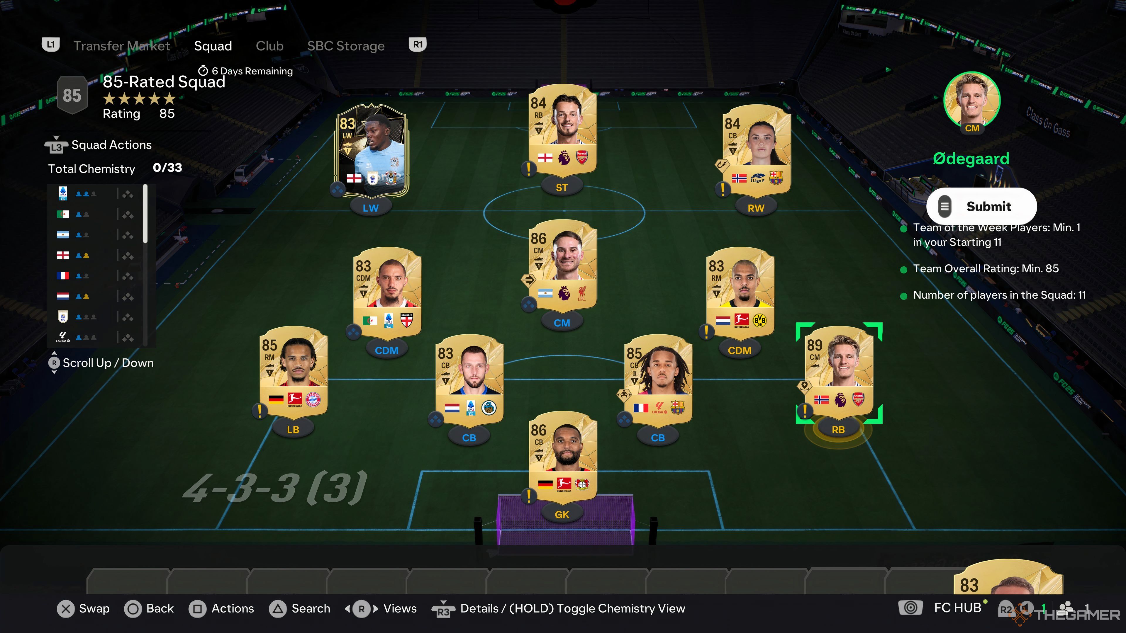 A screenshot of 85 rated squad solution in EA Sports FC 25. 