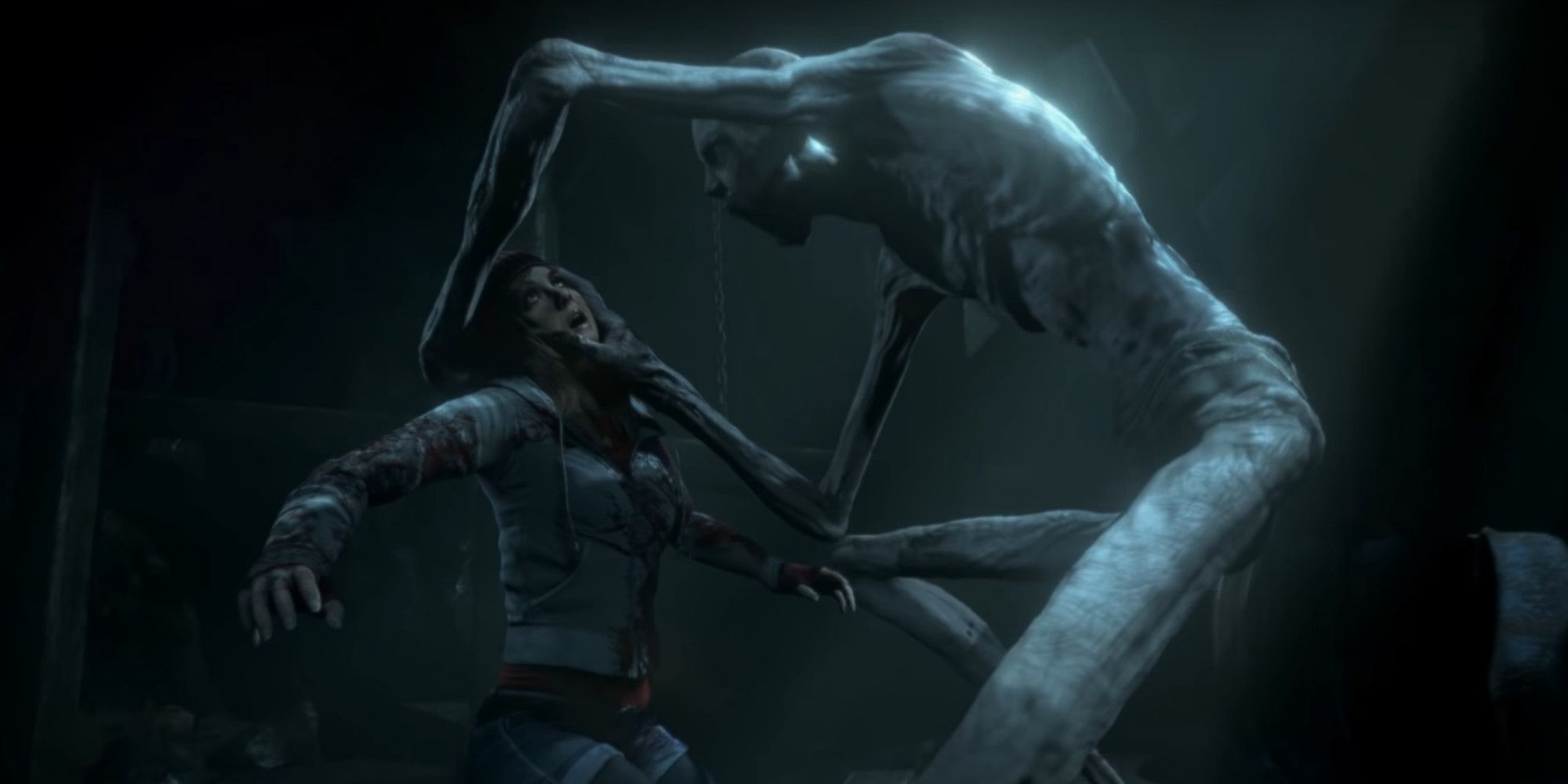 Until Dawn - Ashley about to be beheaded by a wendigo, the creatures hands on her face.