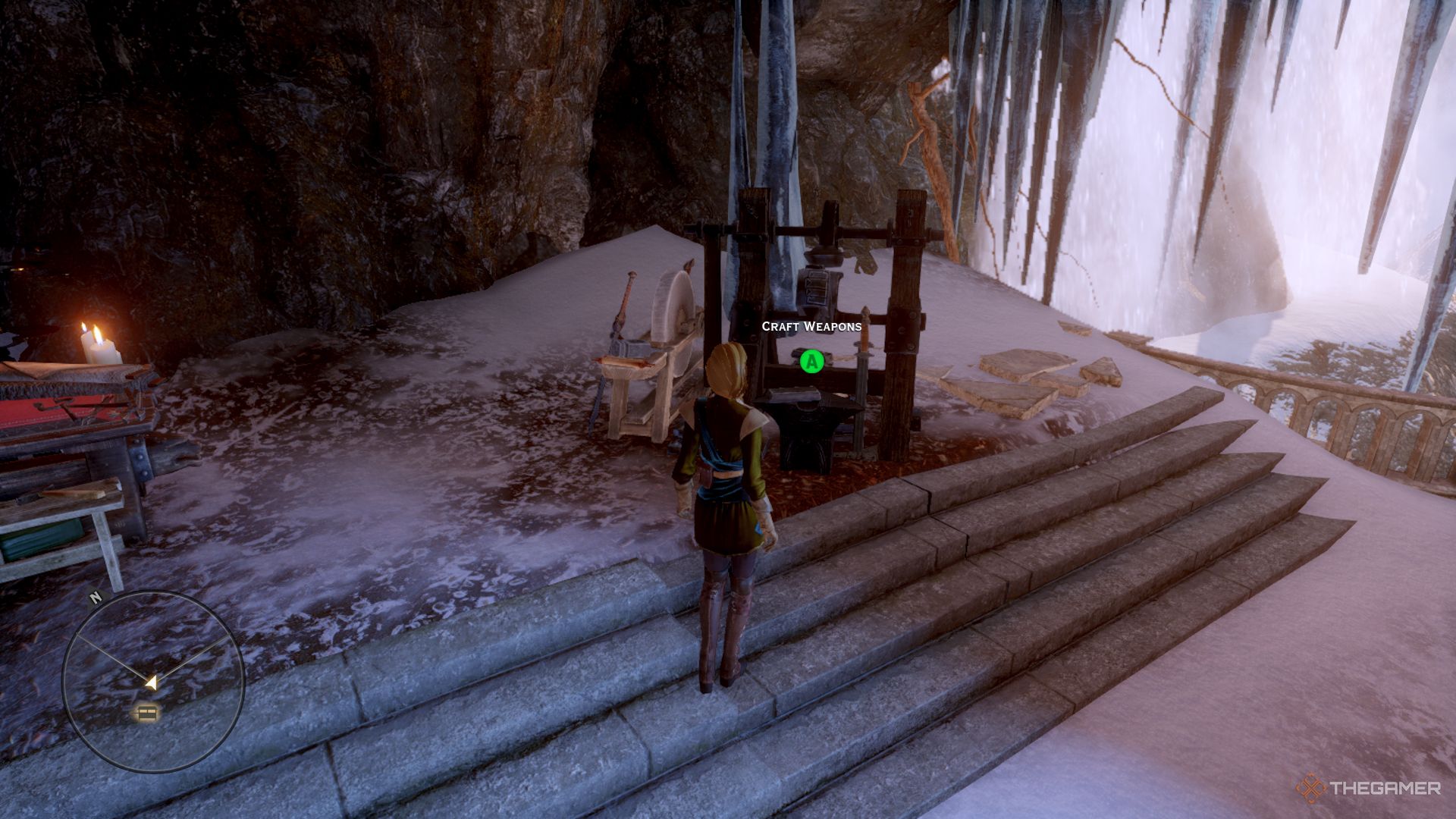 Dragon Age Inquisition screenshot of the Inquisitor at the craft weapons station.