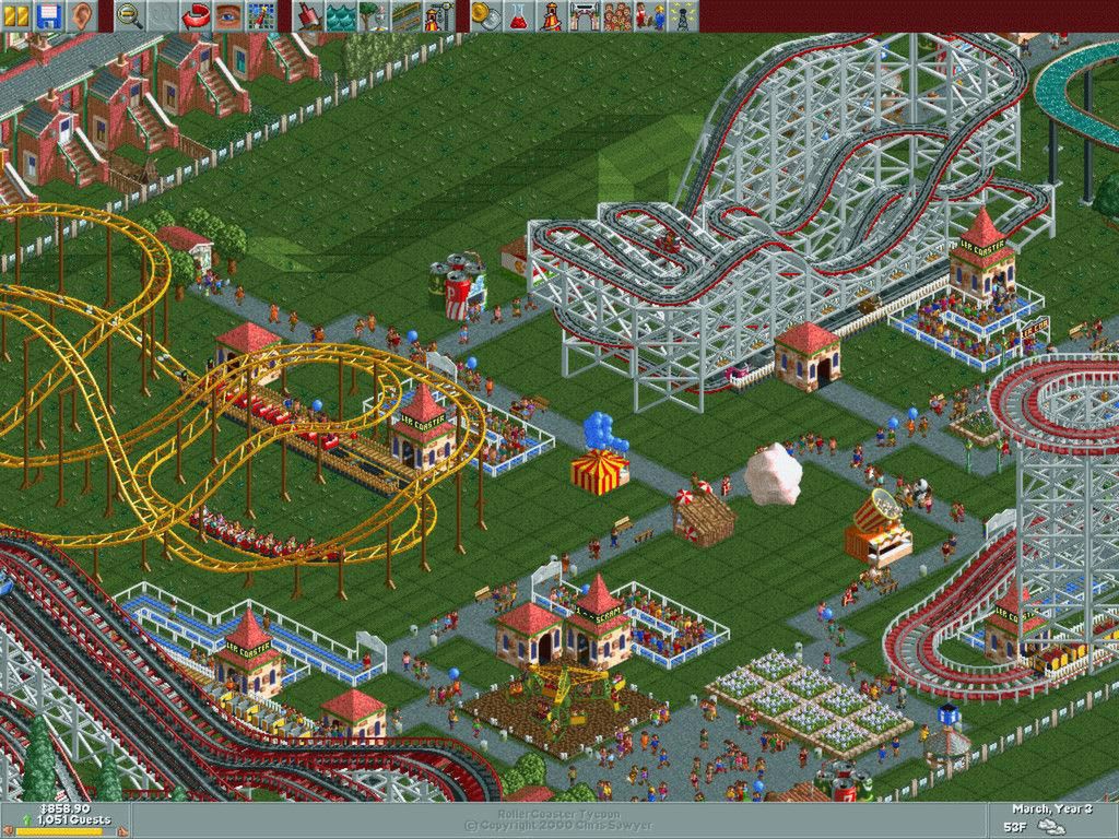 A theme park in Rollercoaster Tycoon.