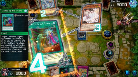 Best card games: Called by the Grave's card effect being activated by a special face down minion in Yu-Go-Oh Master Duel